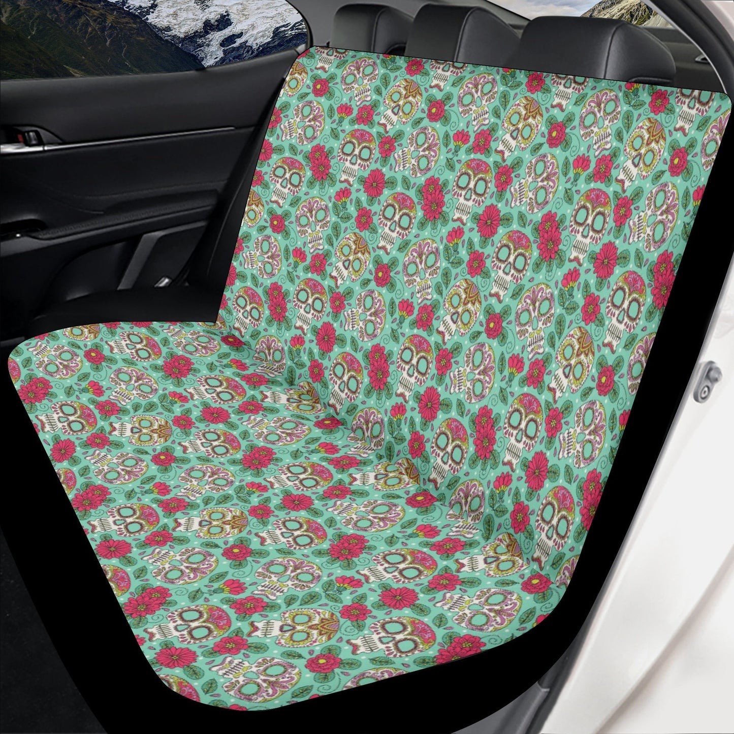 Sugar skull car seat protector, sugar skull car mat flooring, floral skull car floor mat, floral skull car tool, floral skull car seat cover