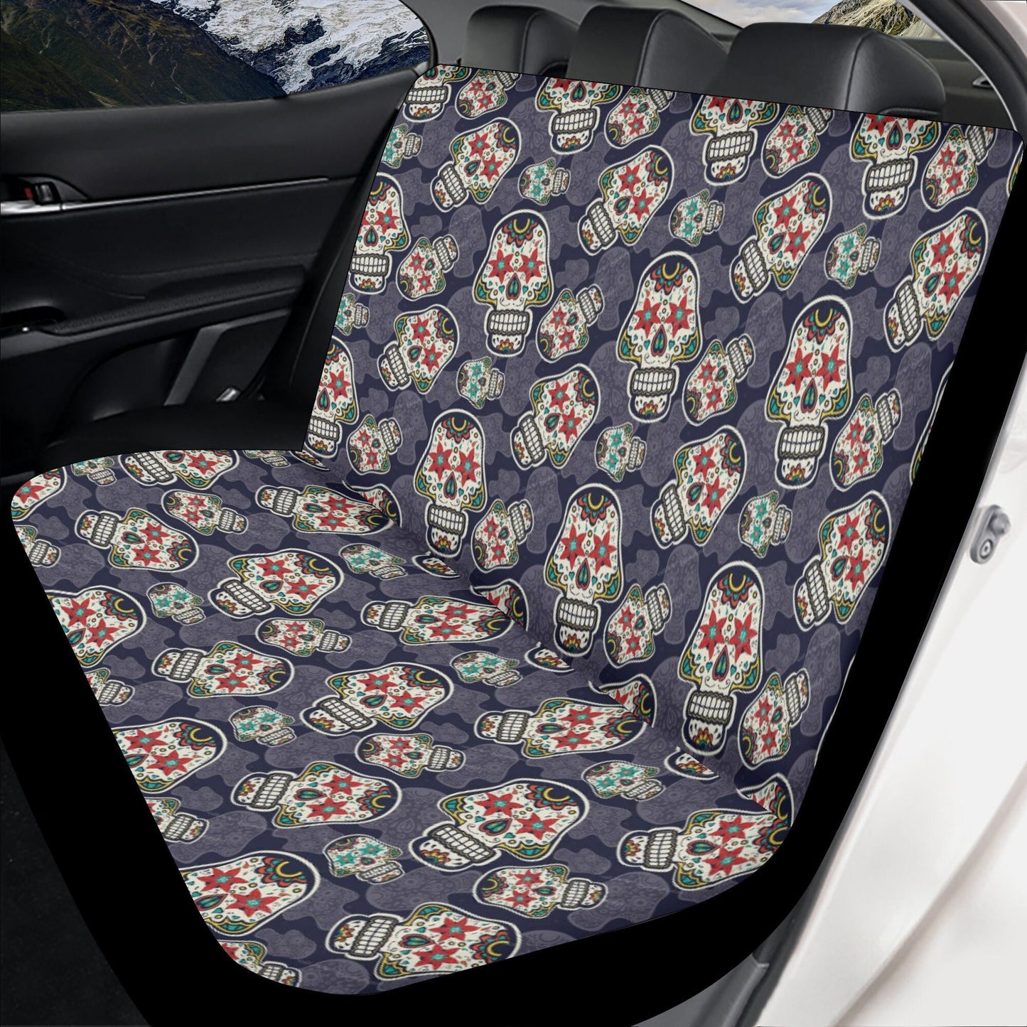 Floral sugar skull car seat protector cover cinco de mayo skull seat cover for car mexican skull car protector, sugar skull girl rug for car