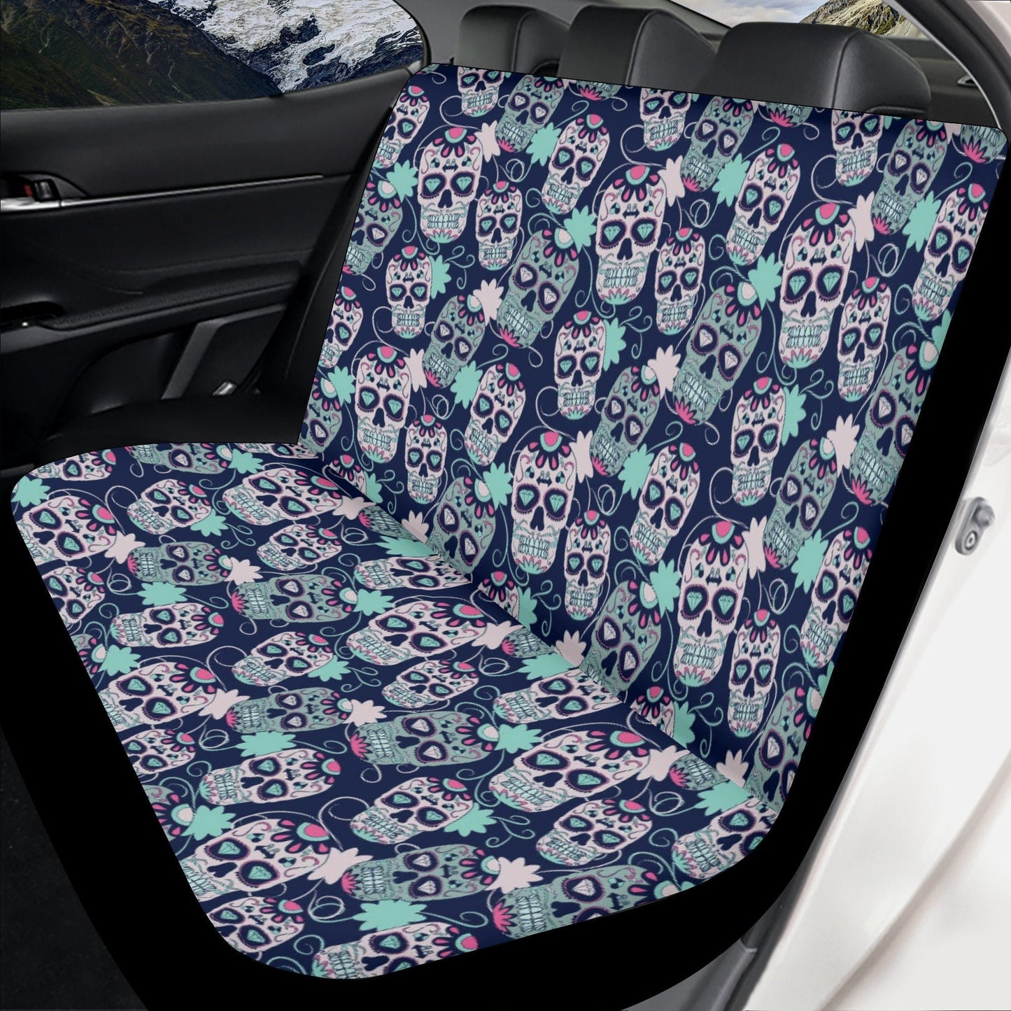 Floral sugar skull cover cushion accessories for Cars, floral sugar skull car floor mat, sugar skull girl car seat cushion cover car mat set