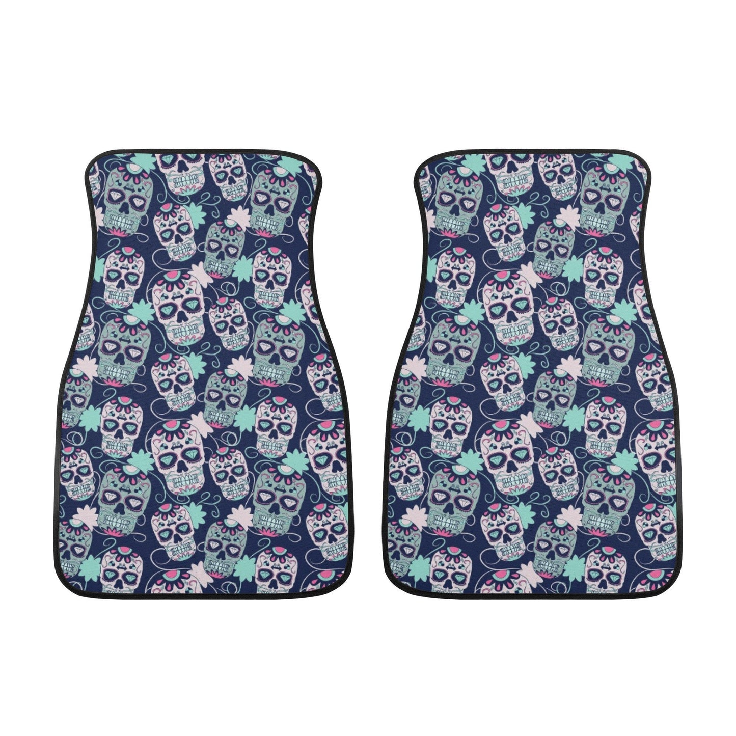 Floral sugar skull cover cushion accessories for Cars, floral sugar skull car floor mat, sugar skull girl car seat cushion cover car mat set