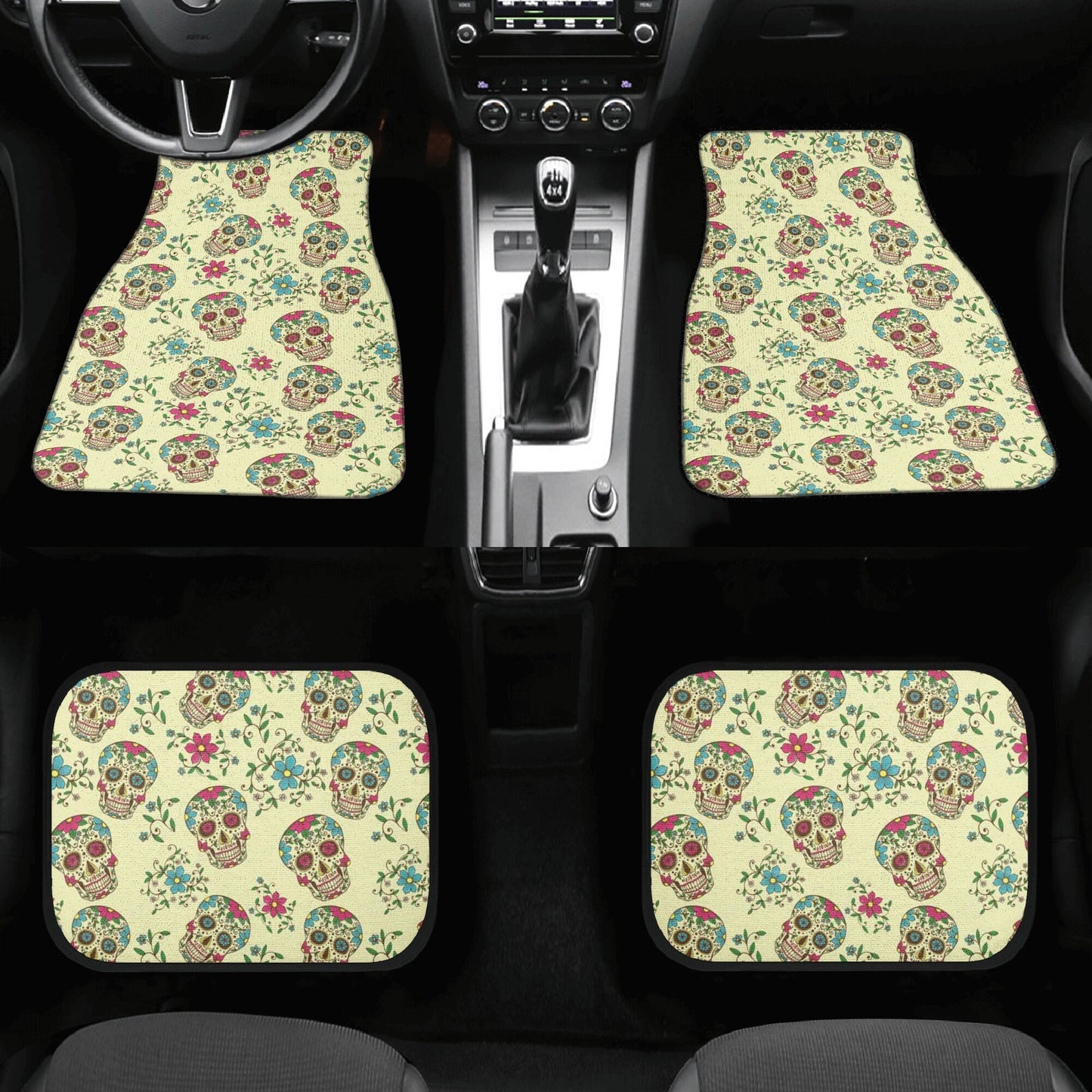 Floral sugar skull truck seat cover, mexican skull rug for car, day of the dead seat cover for car, day of the dead car seat cushion covers