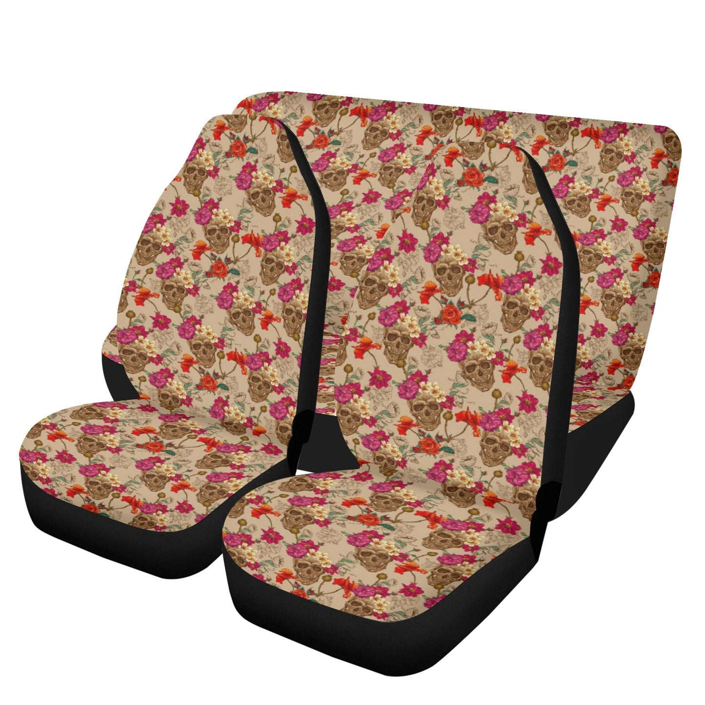Floral skull cover cushion accessories for Cars, punisher skull seat cover protector, grim reaper rug mat for car, flame skull car floor mat