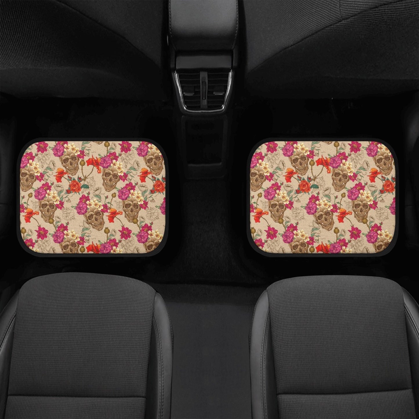 Floral skull cover cushion accessories for Cars, punisher skull seat cover protector, grim reaper rug mat for car, flame skull car floor mat