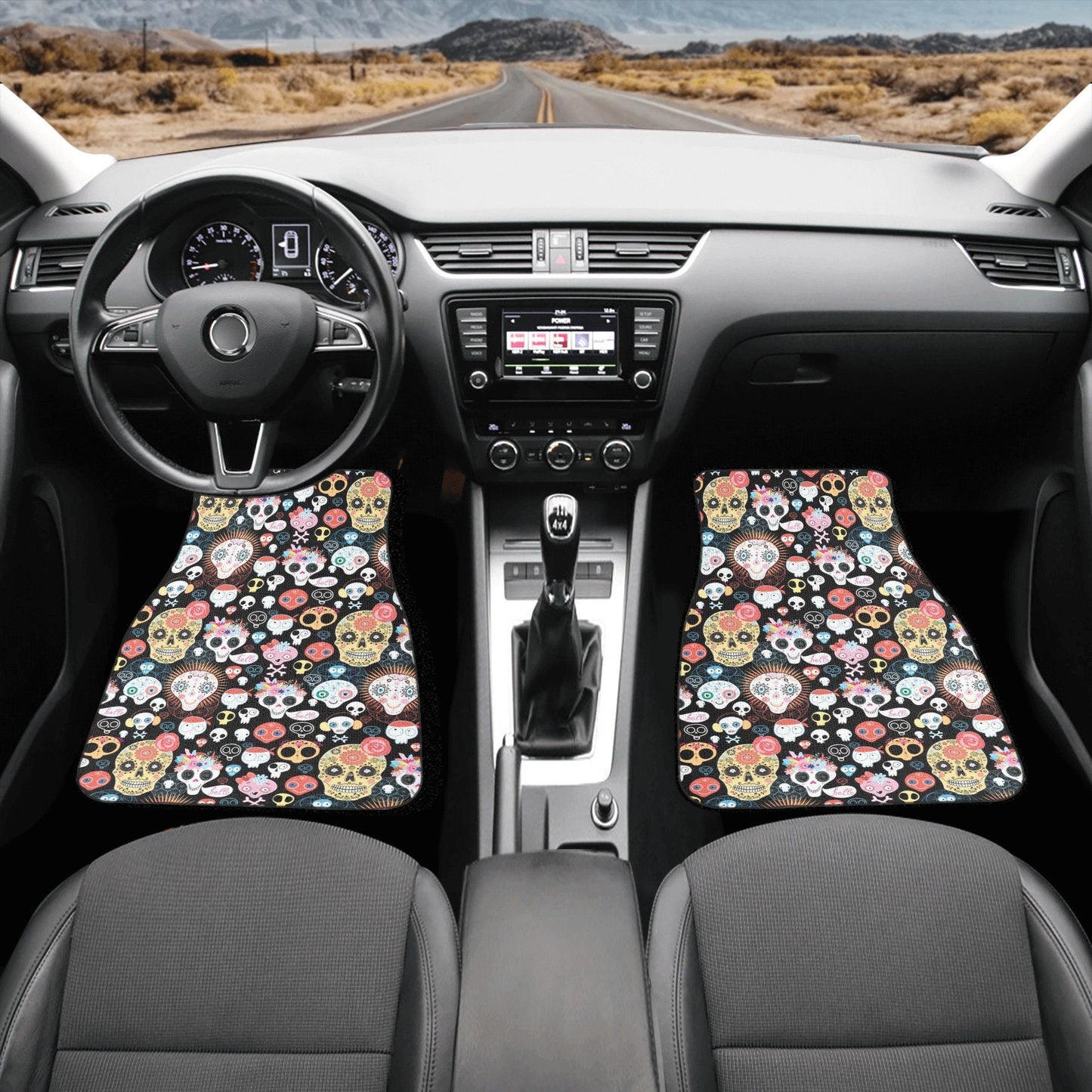 Floral skull car tool, day of the dead car tool, sugar skull car floor mat, mexico car tool, sugar skull mat for car calaveras skull car mat