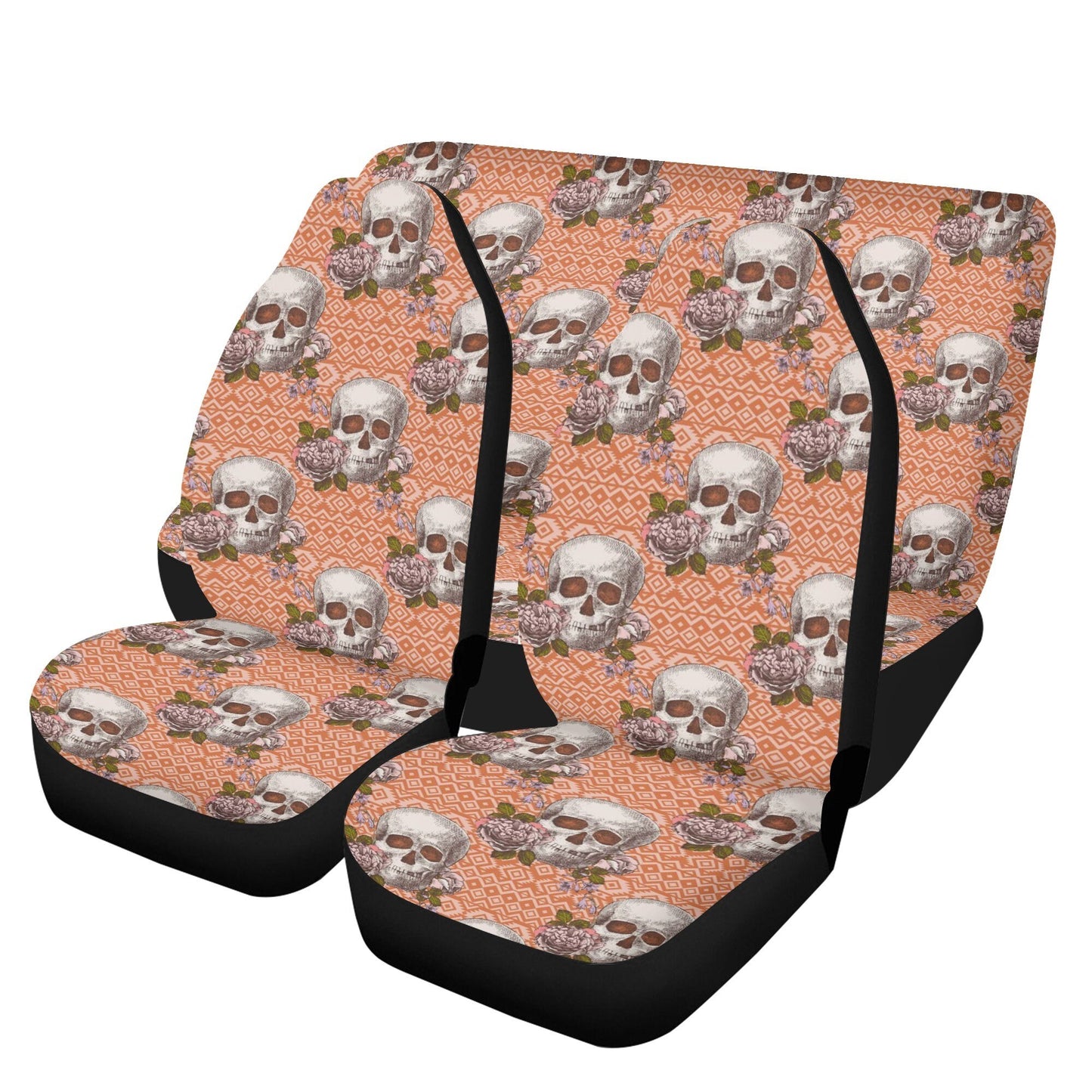 Flower skull seat cover for truck, flower skull car mat flooring, flower skull car protector, skull rug mat for car christmas skull seat mat