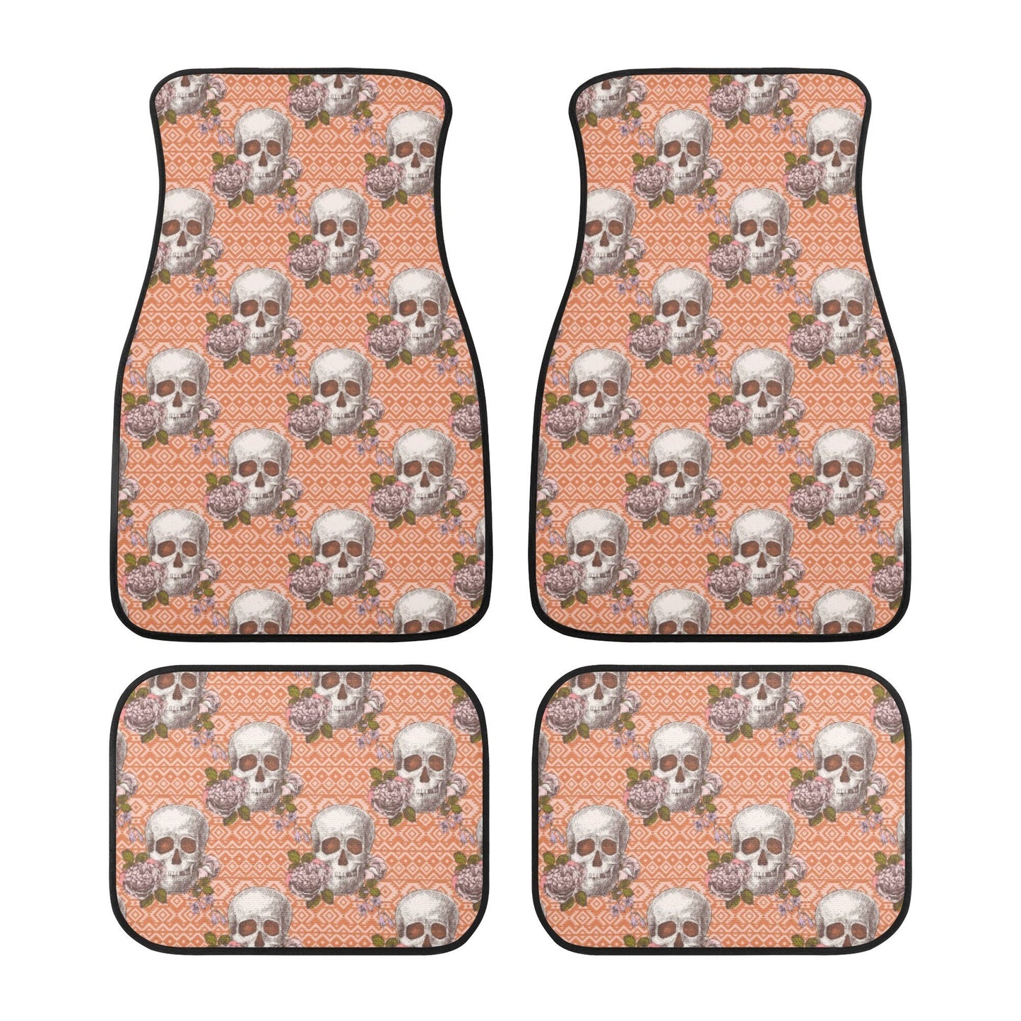 Flower skull seat cover for truck, flower skull car mat flooring, flower skull car protector, skull rug mat for car christmas skull seat mat