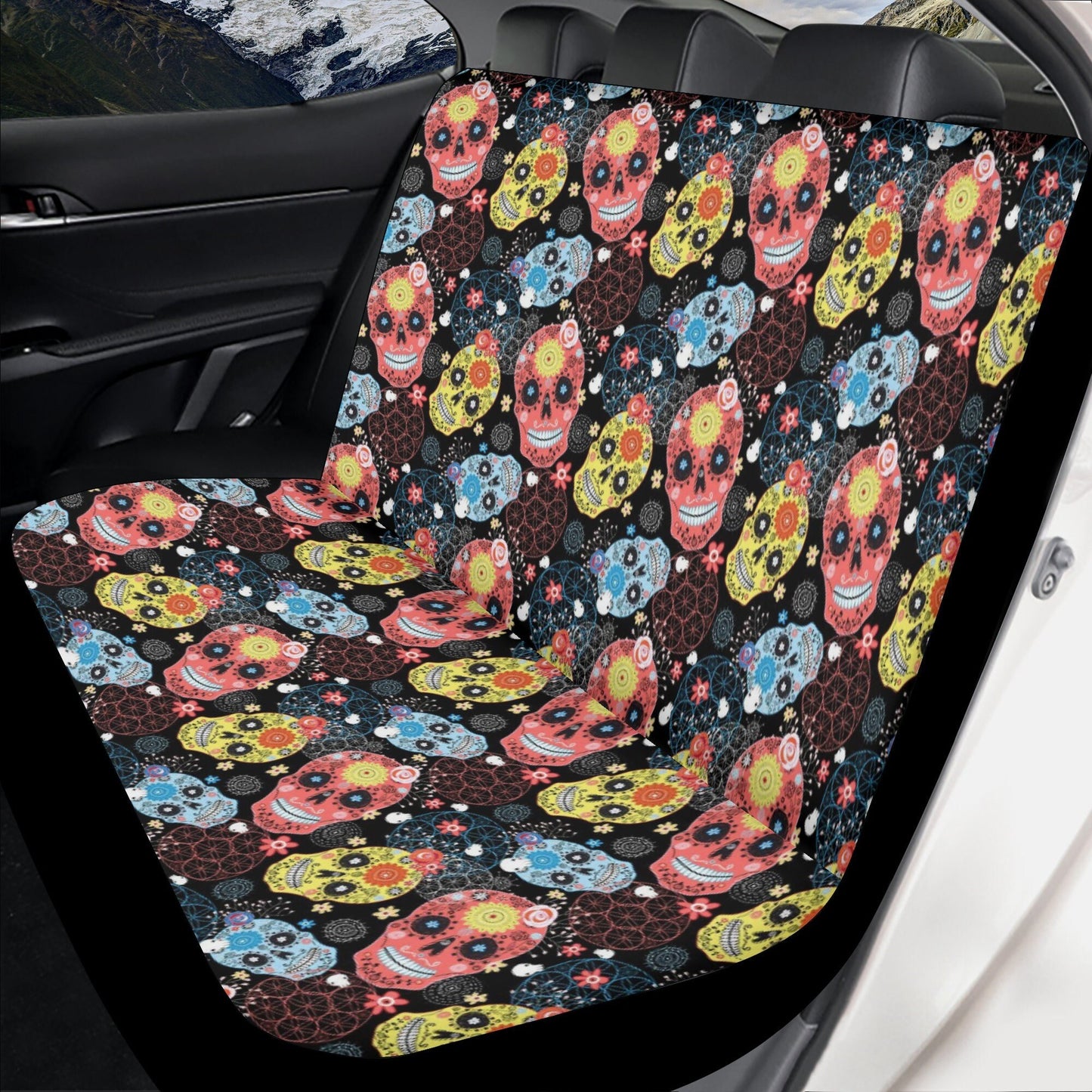 Sugar skull car rug, dia de los muertos skull seat cover for car, floral sugar skull cover cushion accessories for Cars, cinco de mayo skull