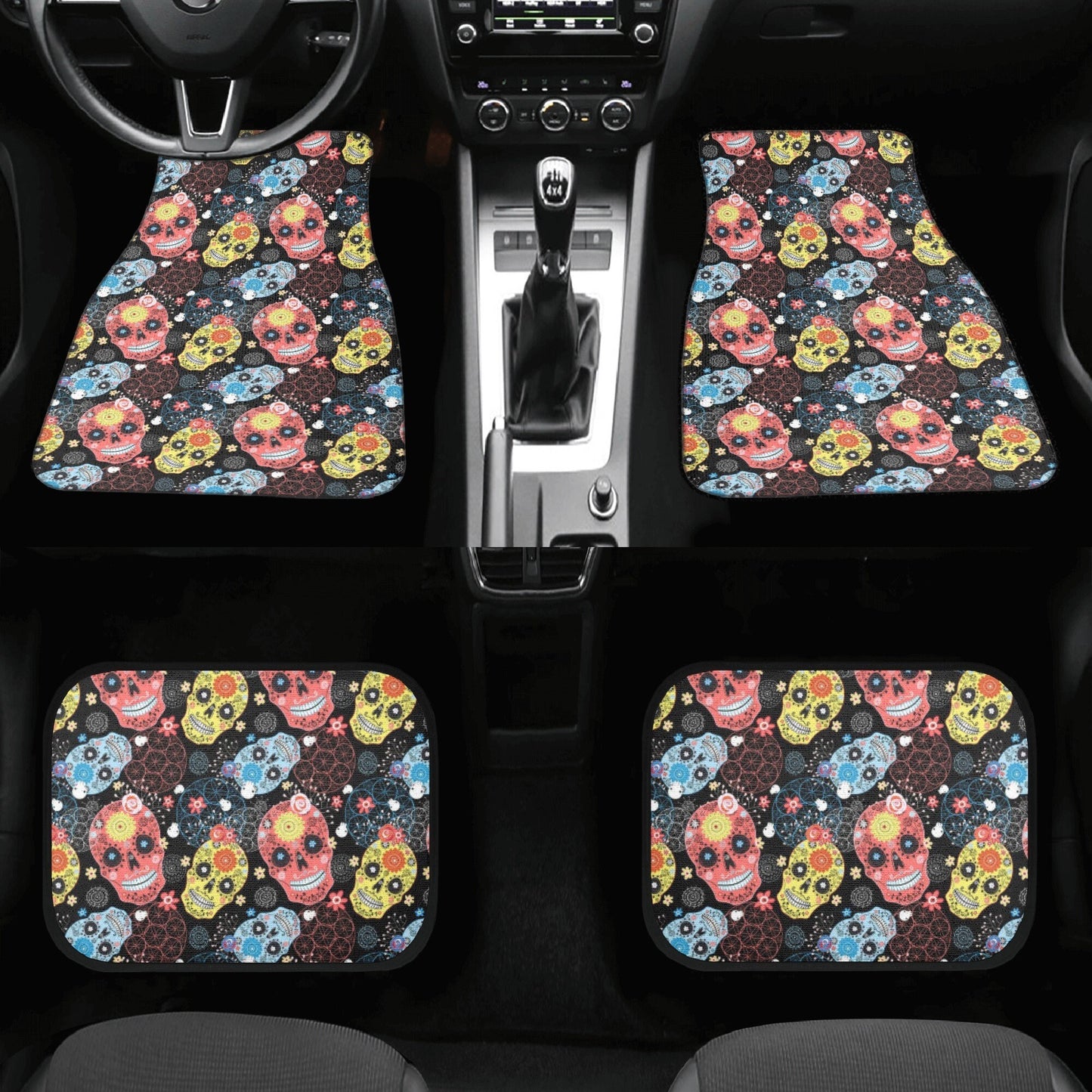 Sugar skull car rug, dia de los muertos skull seat cover for car, floral sugar skull cover cushion accessories for Cars, cinco de mayo skull