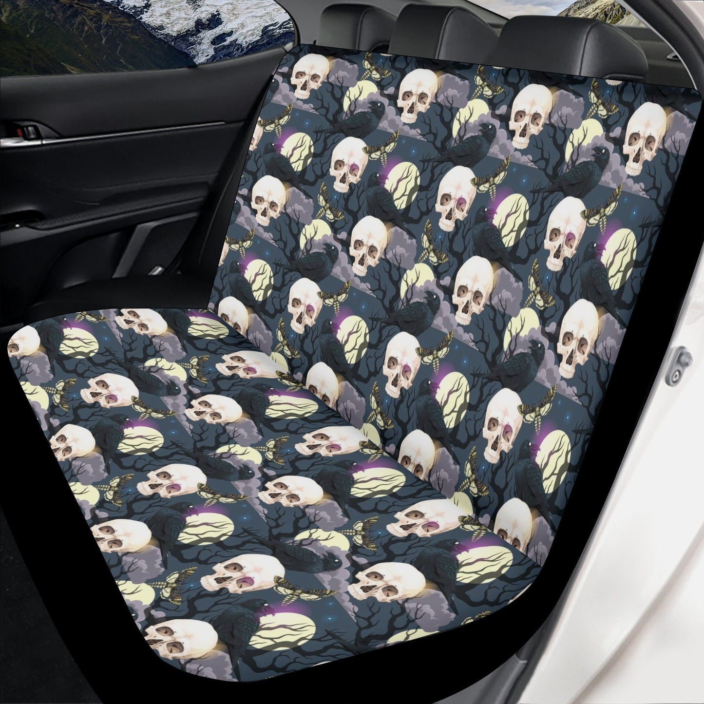 Skeleton truck seat cover, motorcycle skull car accessories, skull in fire cover cushion accessories for Cars, flame skull car protector mat