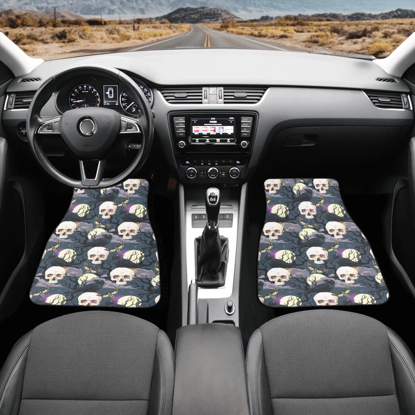 Skeleton truck seat cover, motorcycle skull car accessories, skull in fire cover cushion accessories for Cars, flame skull car protector mat