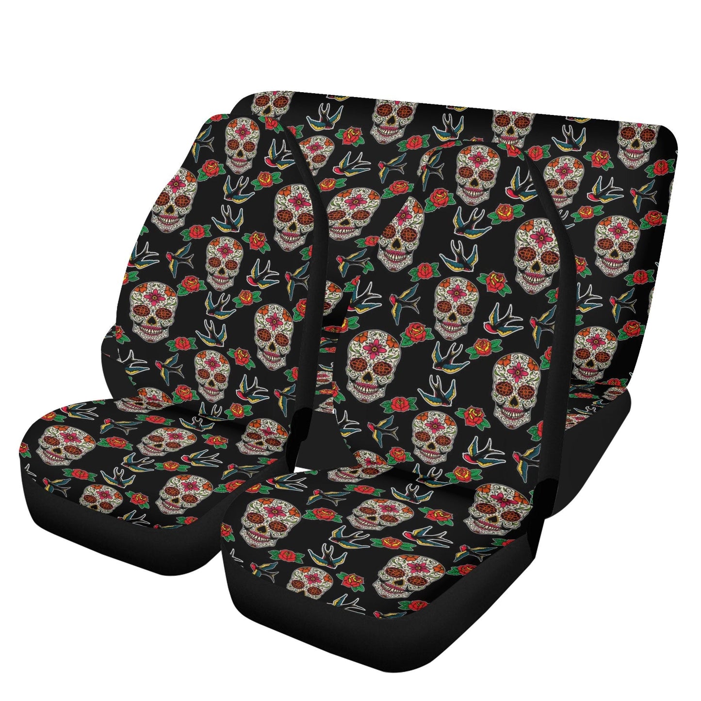 Mexico car protector, floral sugar skull mat for car, calaveras skull seat cover for truck, floral skull car seat cover full set car mat set