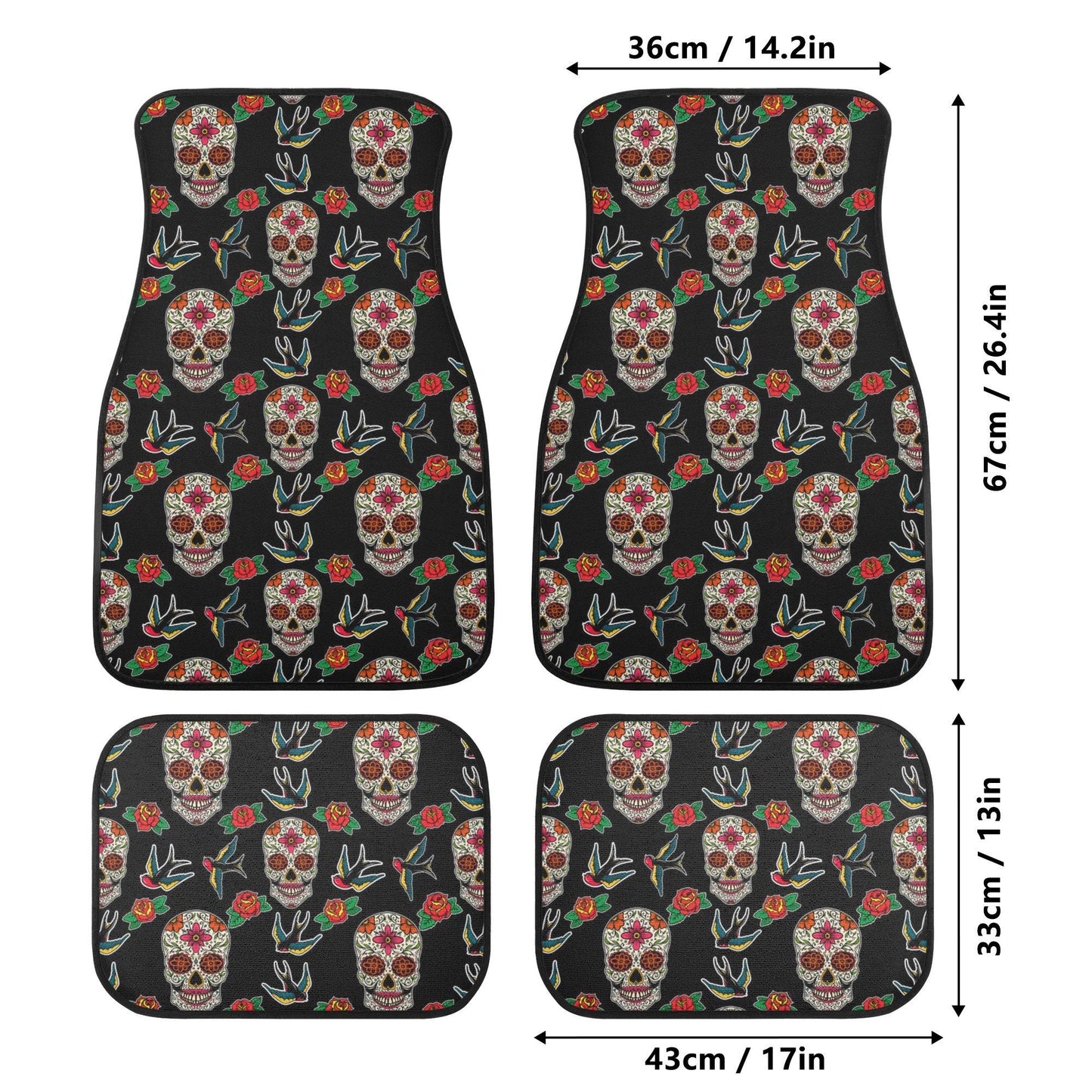 Mexico car protector, floral sugar skull mat for car, calaveras skull seat cover for truck, floral skull car seat cover full set car mat set