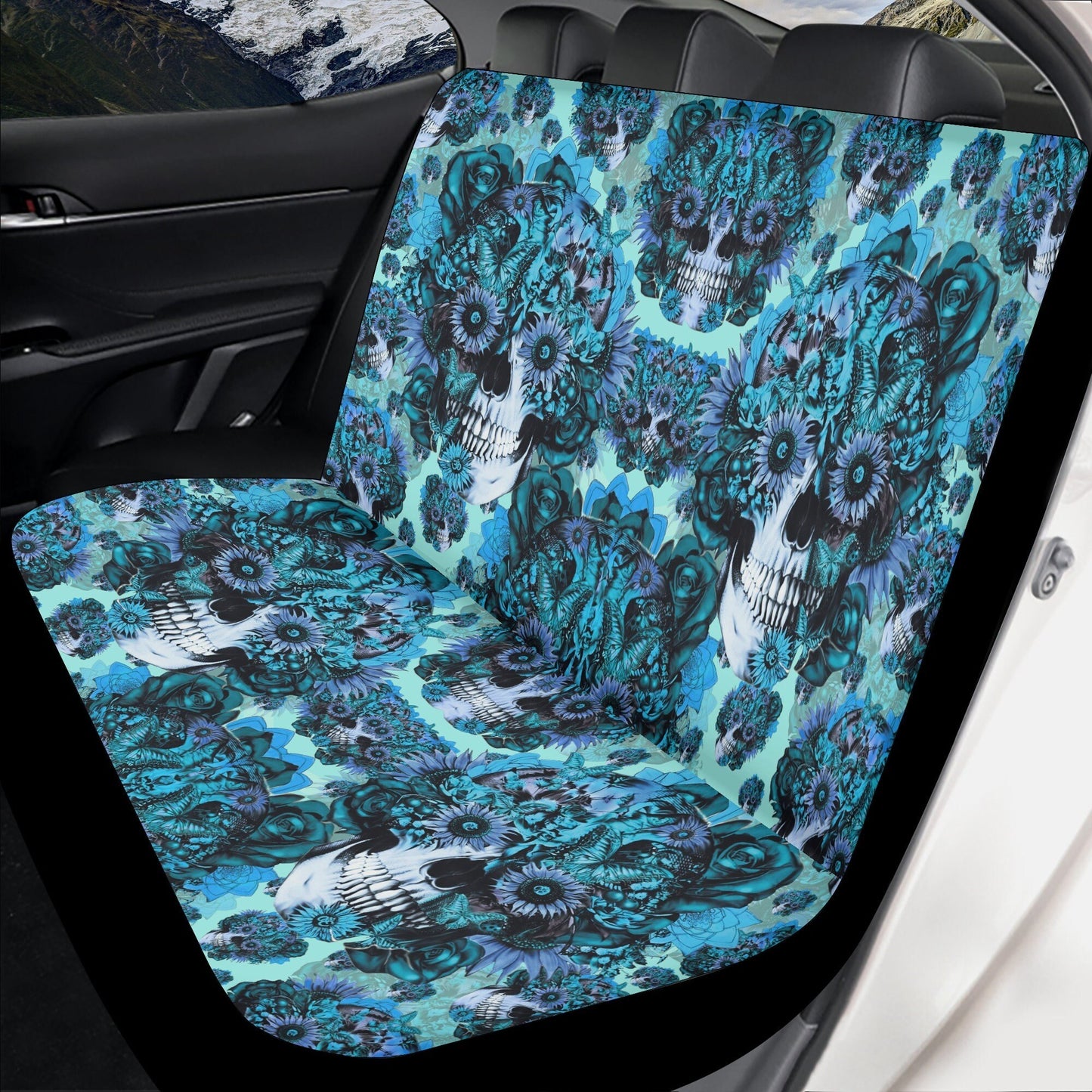 Rose skull car mat, punisher skull car protector, rose skull seat cover protector, death skull truck seat cover, floral skull car mat floor