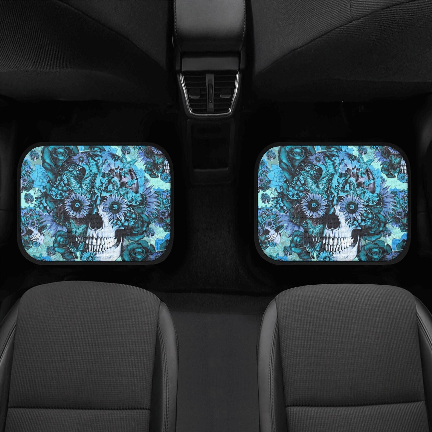 Rose skull car mat, punisher skull car protector, rose skull seat cover protector, death skull truck seat cover, floral skull car mat floor