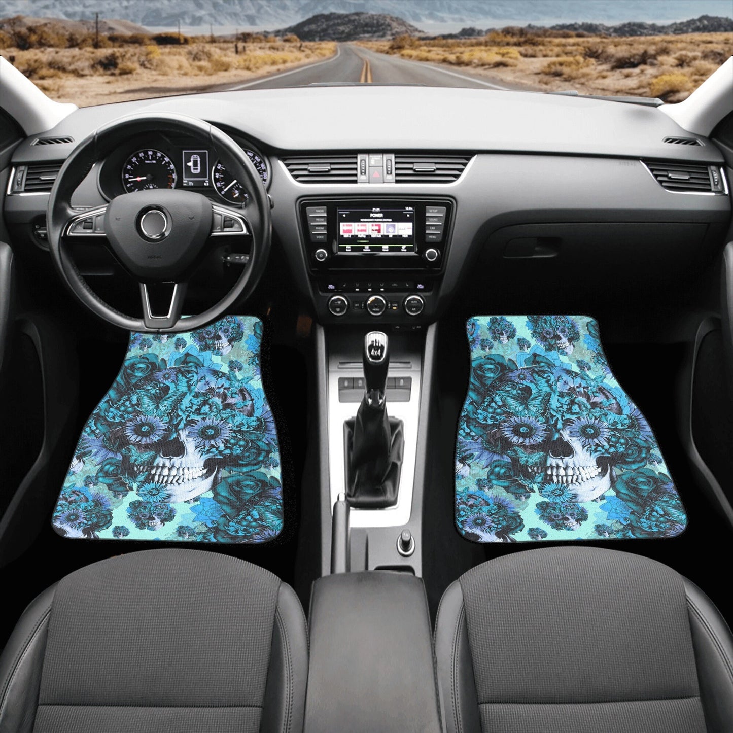 Rose skull car mat, punisher skull car protector, rose skull seat cover protector, death skull truck seat cover, floral skull car mat floor