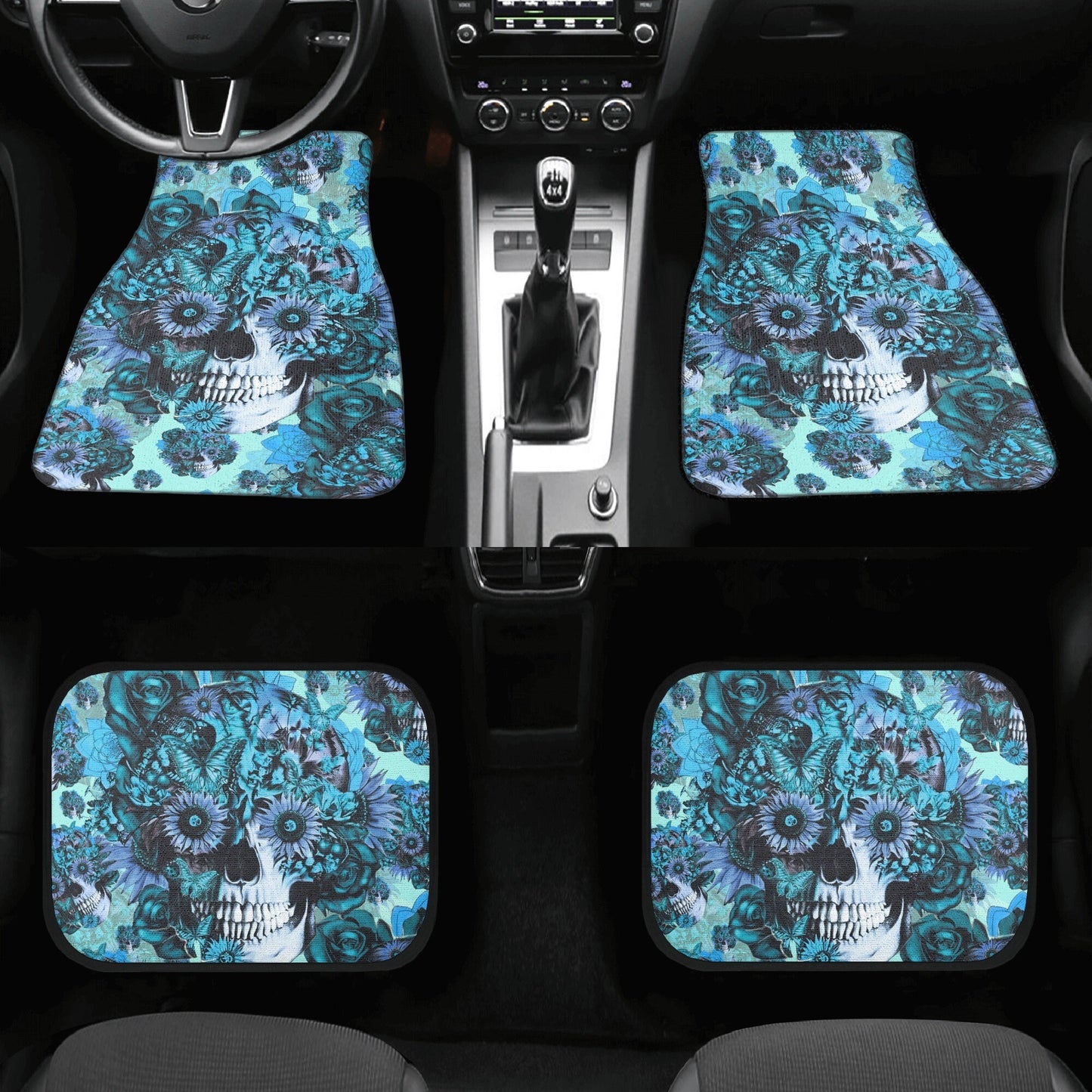 Rose skull car mat, punisher skull car protector, rose skull seat cover protector, death skull truck seat cover, floral skull car mat floor