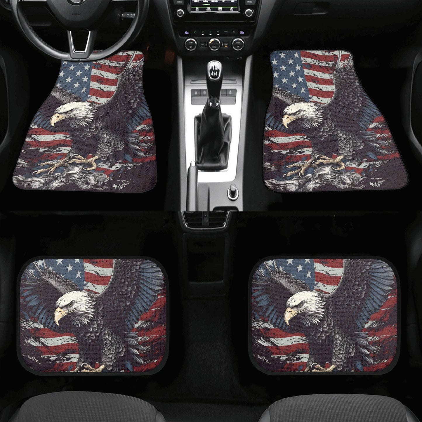 The American Bald Eagle skull car protector, death skull mat for car, horror car rug, goth car floor mat, skeleton car protector car mat set