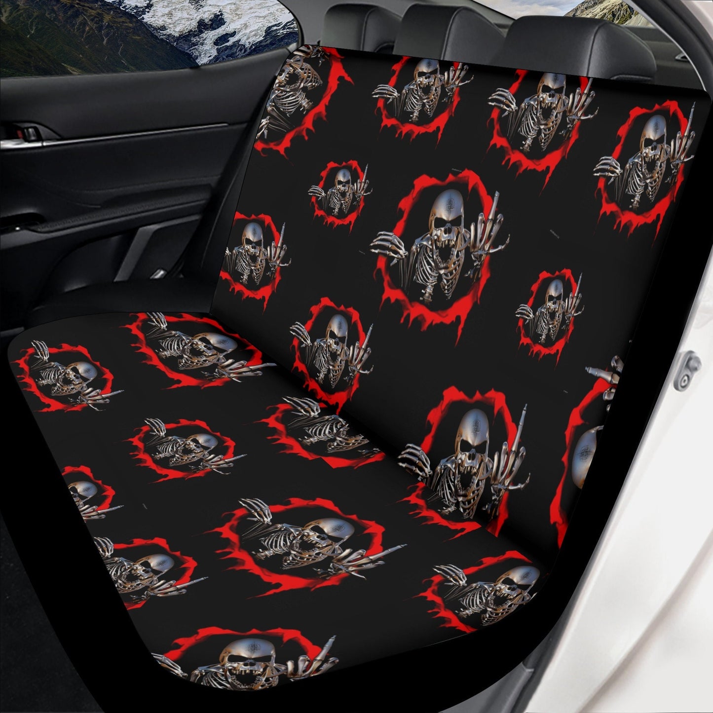 Flame skull car rug, death skull car seat cover full set, rose skull rug mat for car, horror seat cover for car reaper skull car accessories
