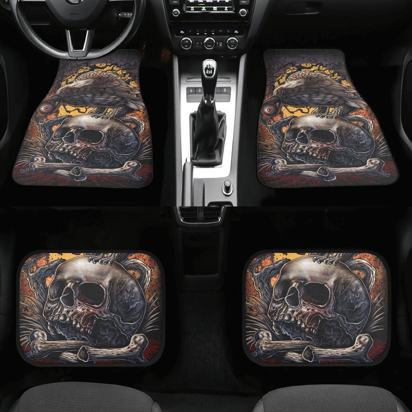 Motorcycle skull car protector horror rug for car flaming skull car mat christmas skull car seat protector motorcycle skull truck seat cover