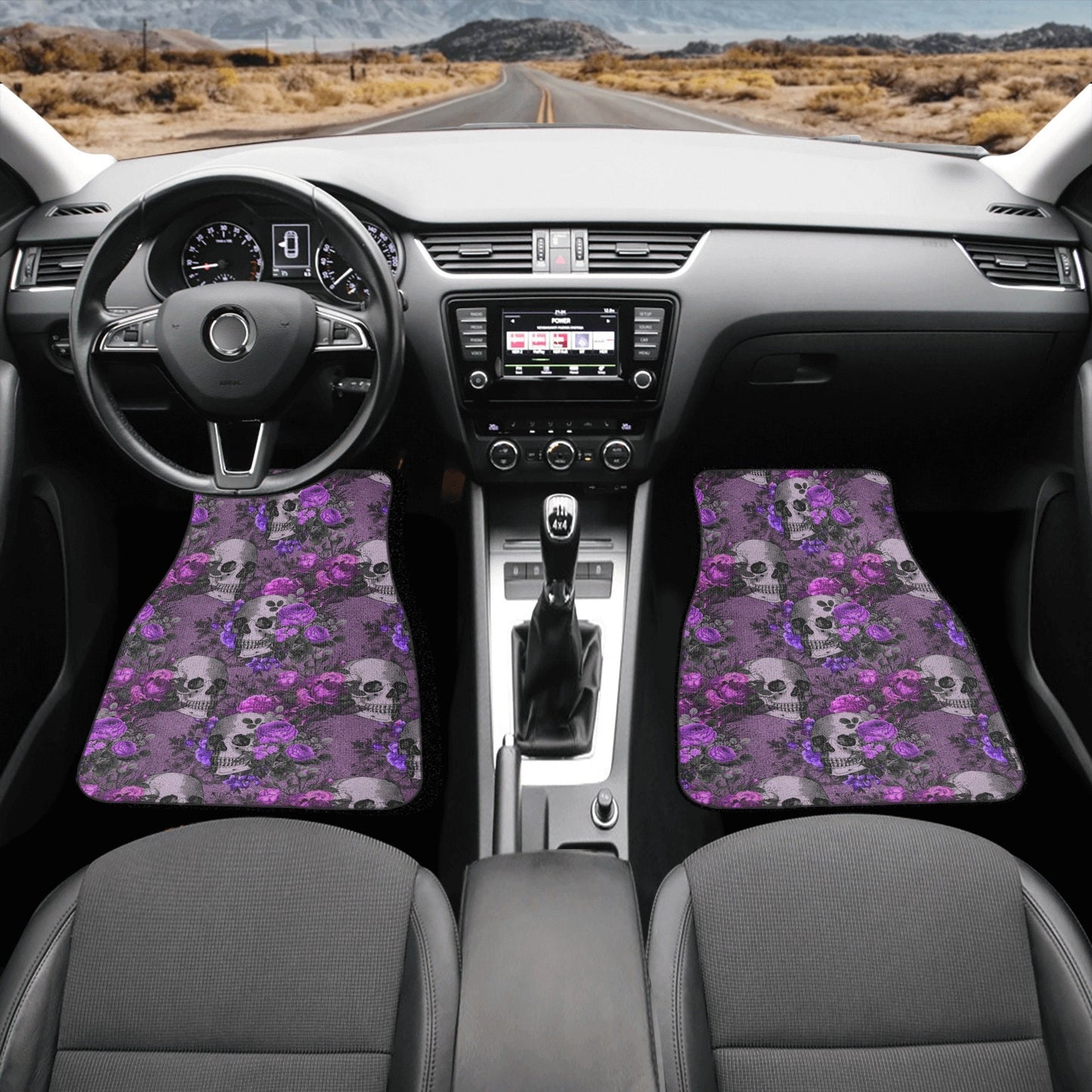 Flower skull rug mat for car, biker skull car seat protector, floral skull cover cushion accessories for Cars skull seat cover protector mat