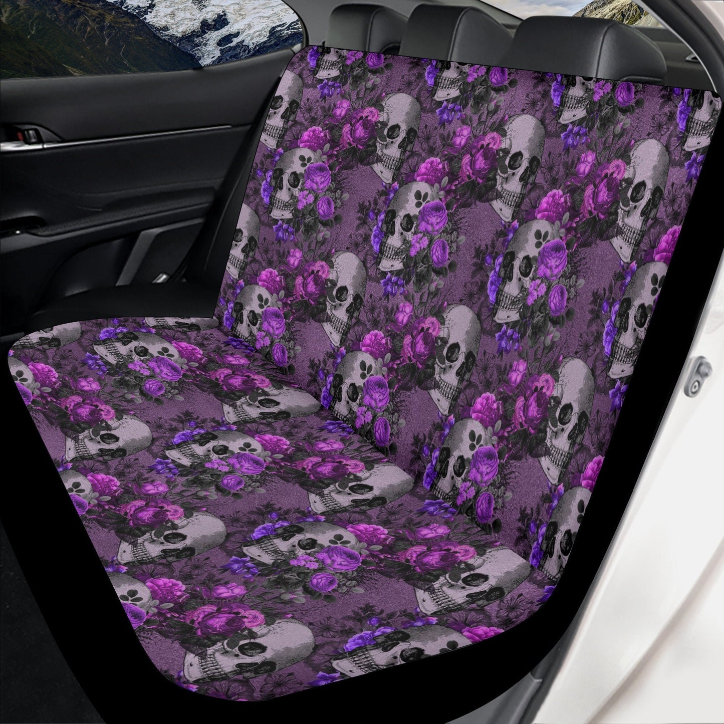 Flower skull rug mat for car, biker skull car seat protector, floral skull cover cushion accessories for Cars skull seat cover protector mat