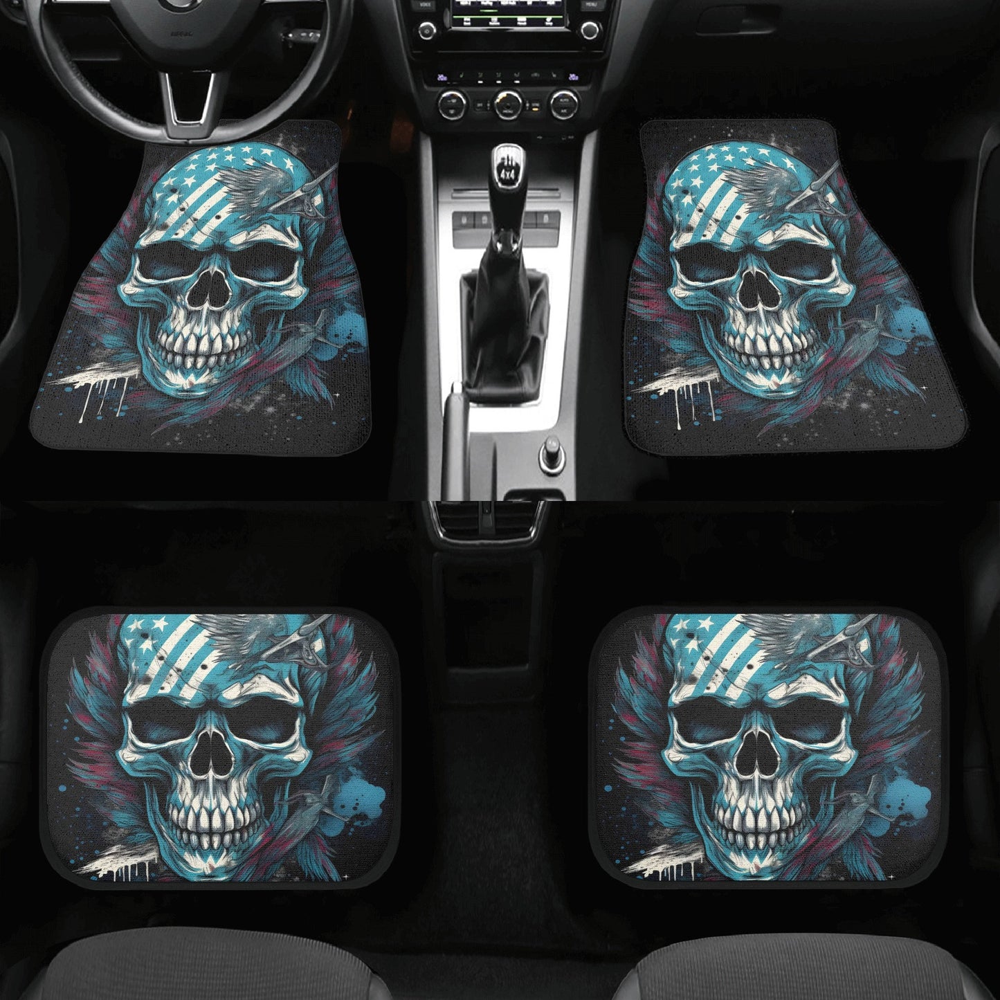 Goth seat cover for truck, halloween car accessories, flame skull car accessories, flower skull car seat tool, flame skull rug for car truck