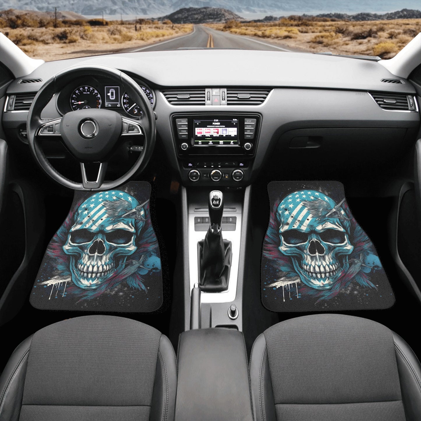 Goth seat cover for truck, halloween car accessories, flame skull car accessories, flower skull car seat tool, flame skull rug for car truck