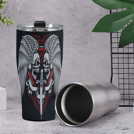 Wings skull freezer Mug, gothic skull beer mug, goth jumbo Mug, flaming skull mug, evil tumbler cup mug, flame skull cup flame skull tumbler