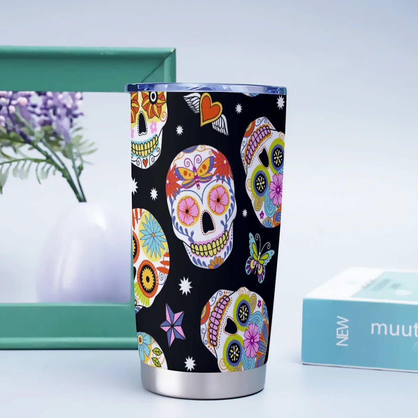 Sugar skull beer mug, dia de los muertos skull tumbler cup mug, candy skull tumbler cup mug, sugar skull girl mug, sugar skull tumbler cup