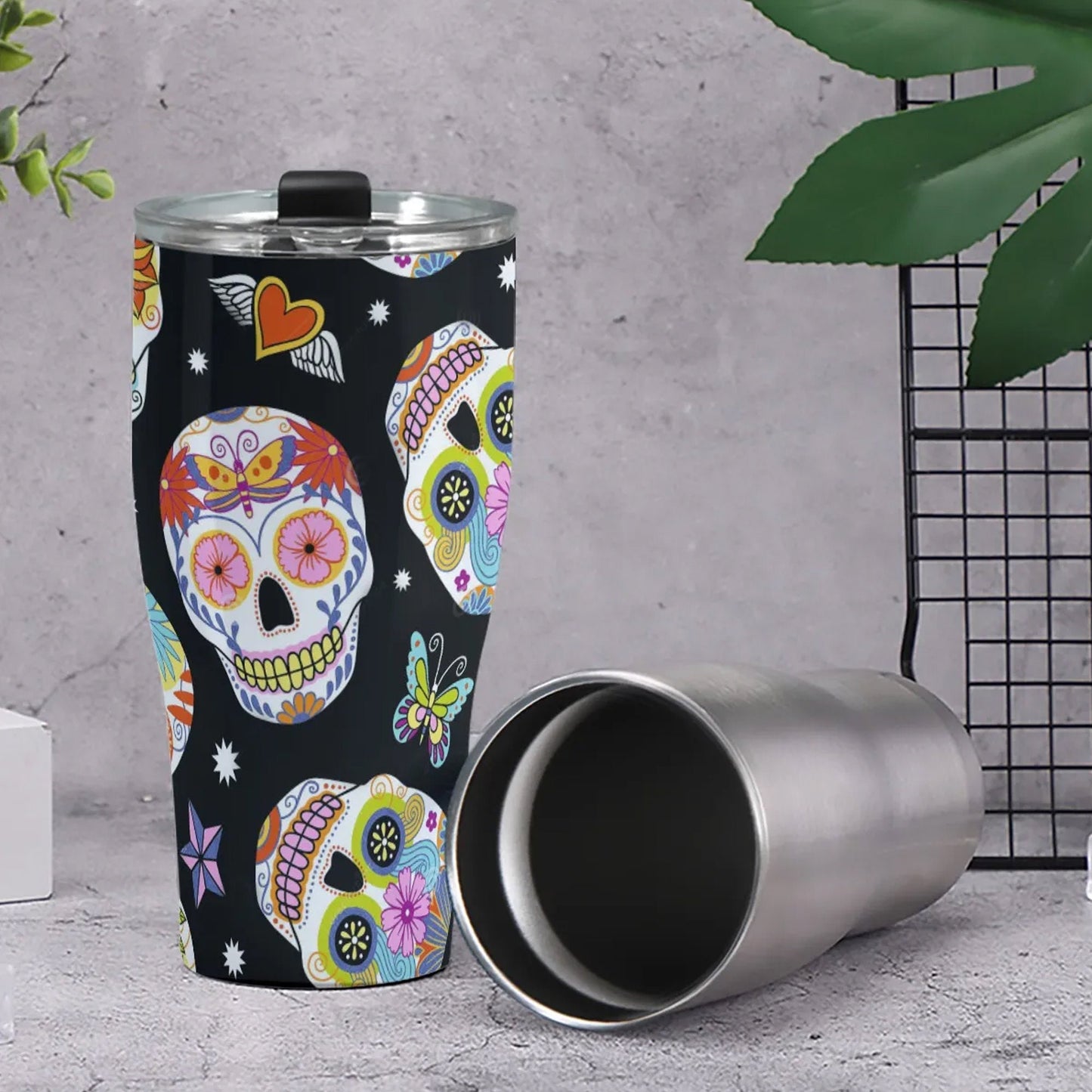 Sugar skull beer mug, dia de los muertos skull tumbler cup mug, candy skull tumbler cup mug, sugar skull girl mug, sugar skull tumbler cup