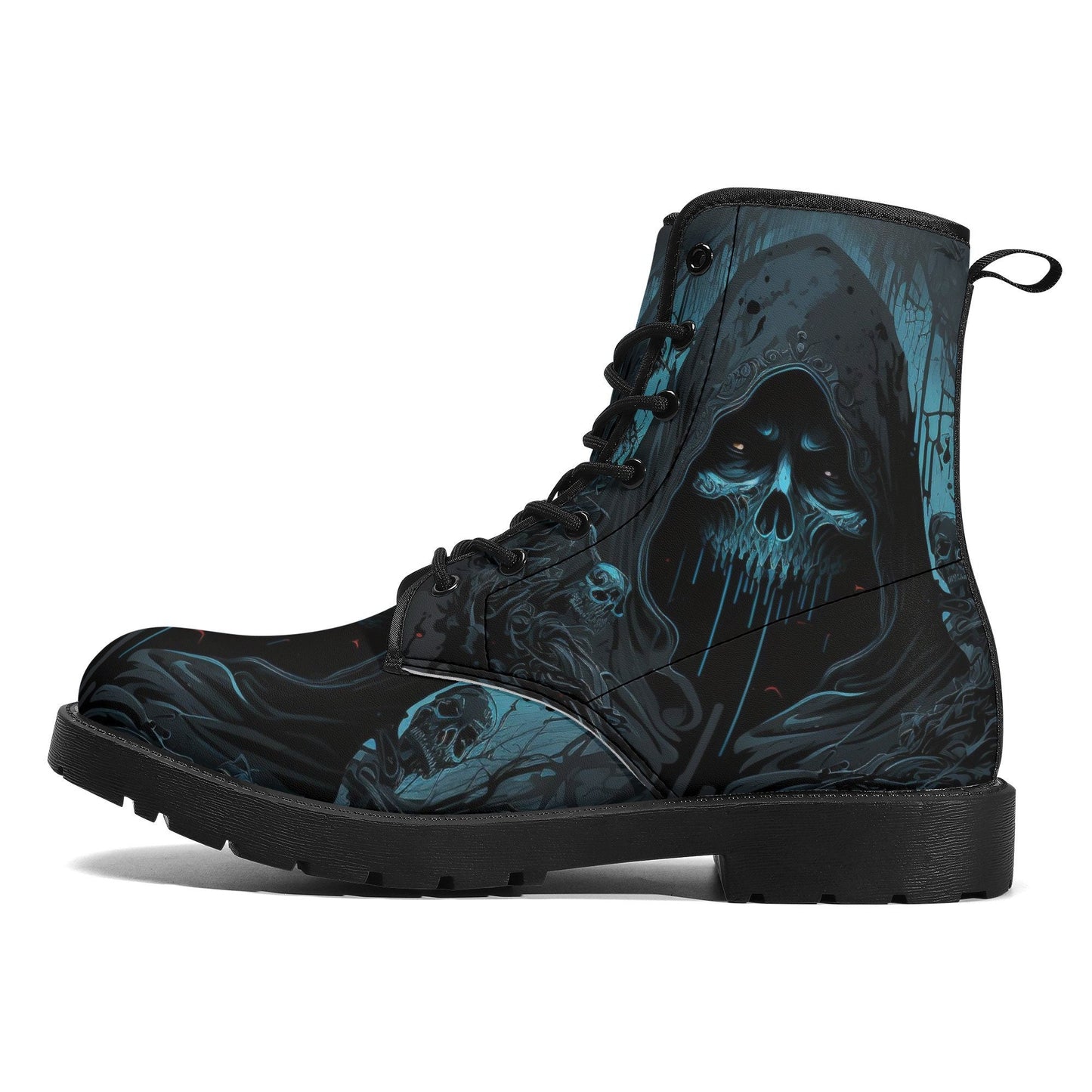 Gothic skull men women shoes, flame skull boots for men women, flame skull waterproof Lace Up Anti-Slip platform nooties, reaper skull boots