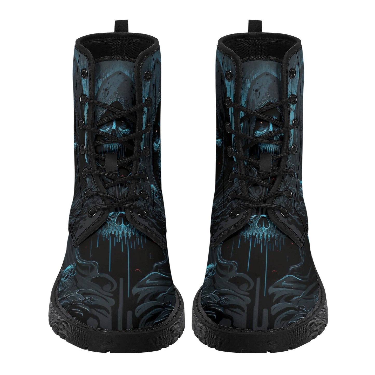 Gothic skull men women shoes, flame skull boots for men women, flame skull waterproof Lace Up Anti-Slip platform nooties, reaper skull boots