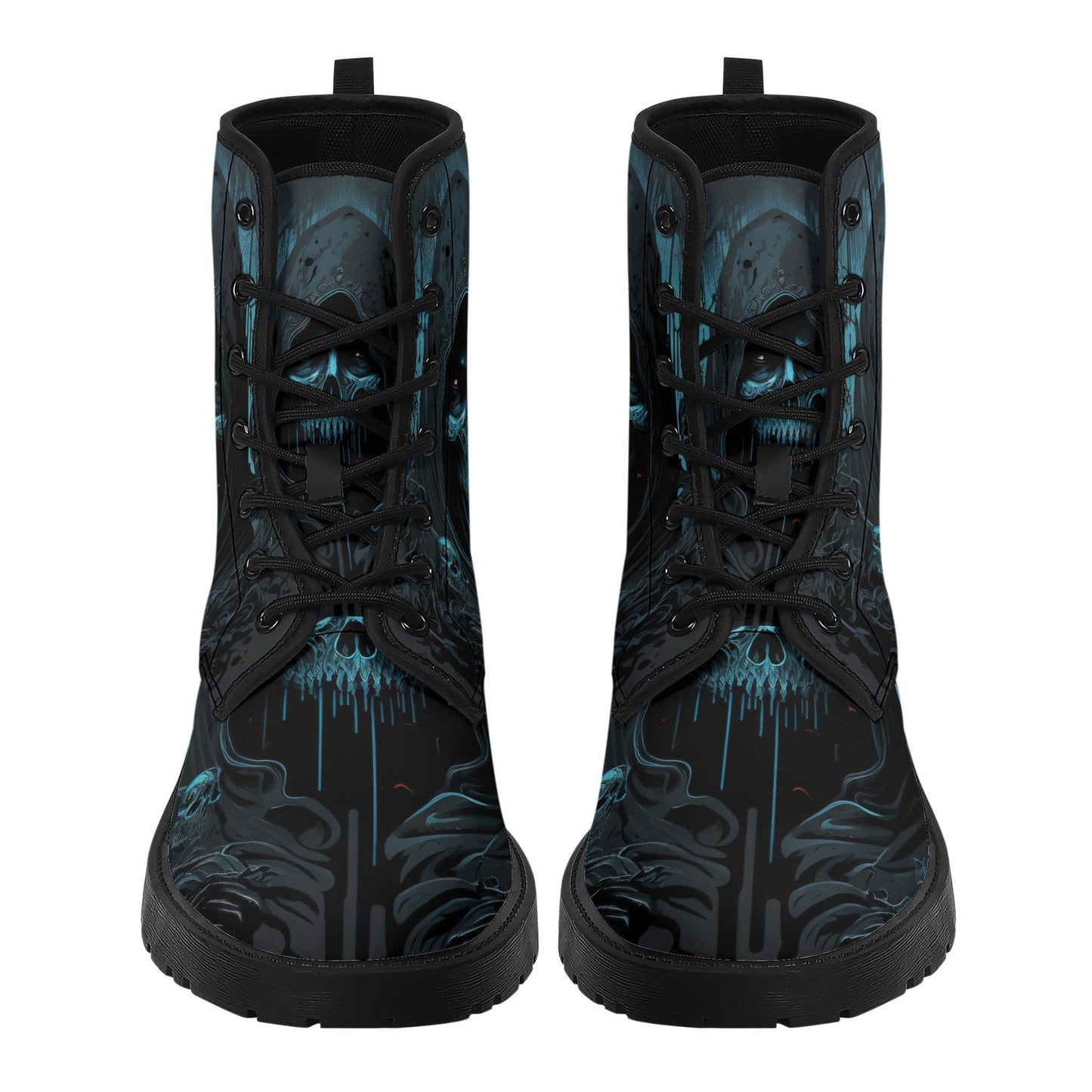 Gothic skull men women shoes, flame skull boots for men women, flame skull waterproof Lace Up Anti-Slip platform nooties, reaper skull boots