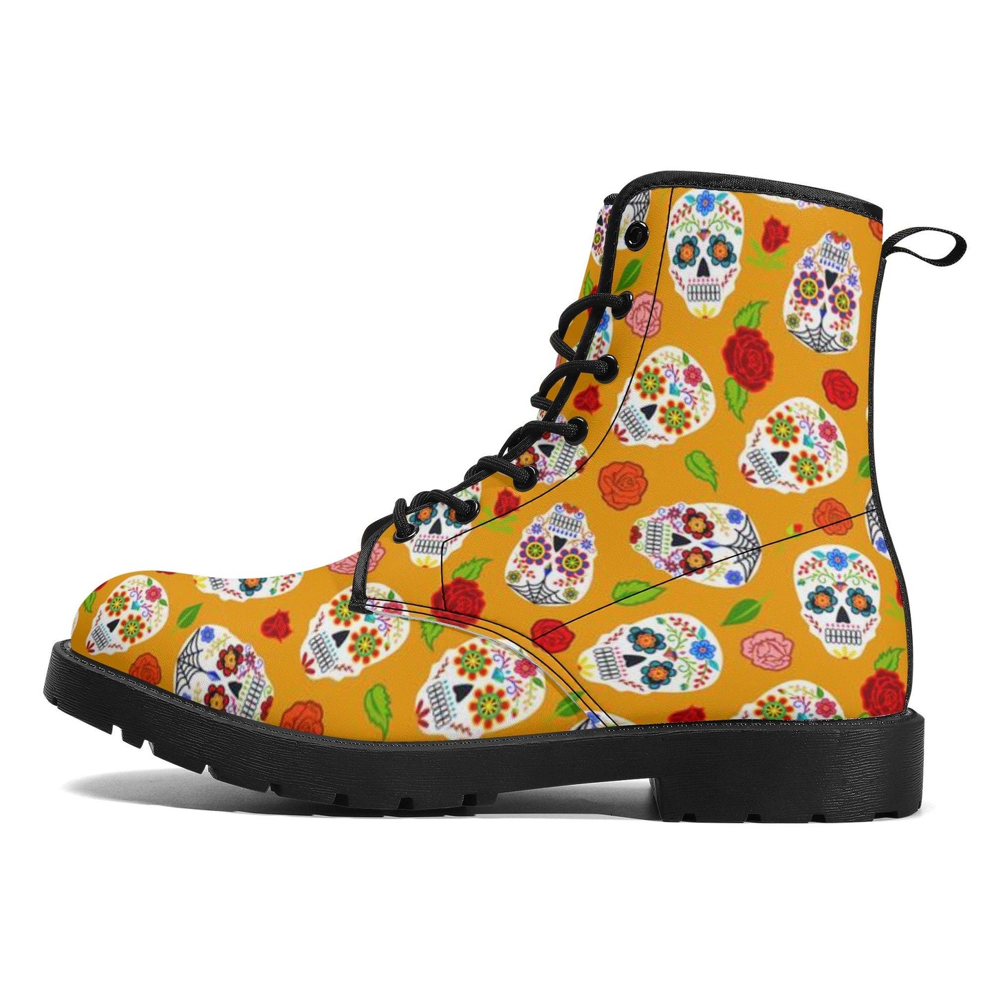 Candy skull winter boots, floral skull winter boots, dia de los muertos skull ankle booties, sugar skull girl ankle Boots floral skull boots