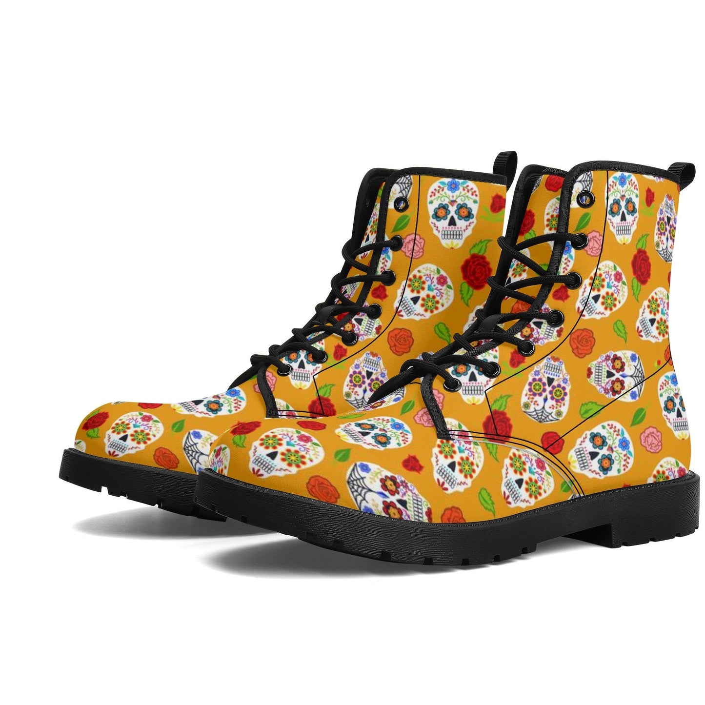 Candy skull winter boots, floral skull winter boots, dia de los muertos skull ankle booties, sugar skull girl ankle Boots floral skull boots