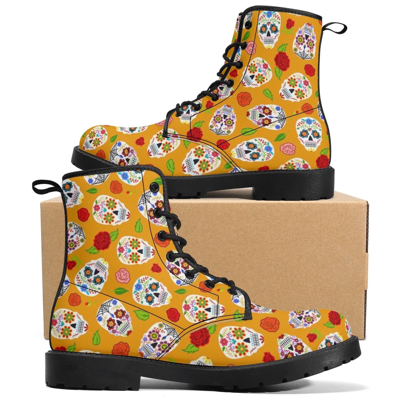 Candy skull winter boots, floral skull winter boots, dia de los muertos skull ankle booties, sugar skull girl ankle Boots floral skull boots