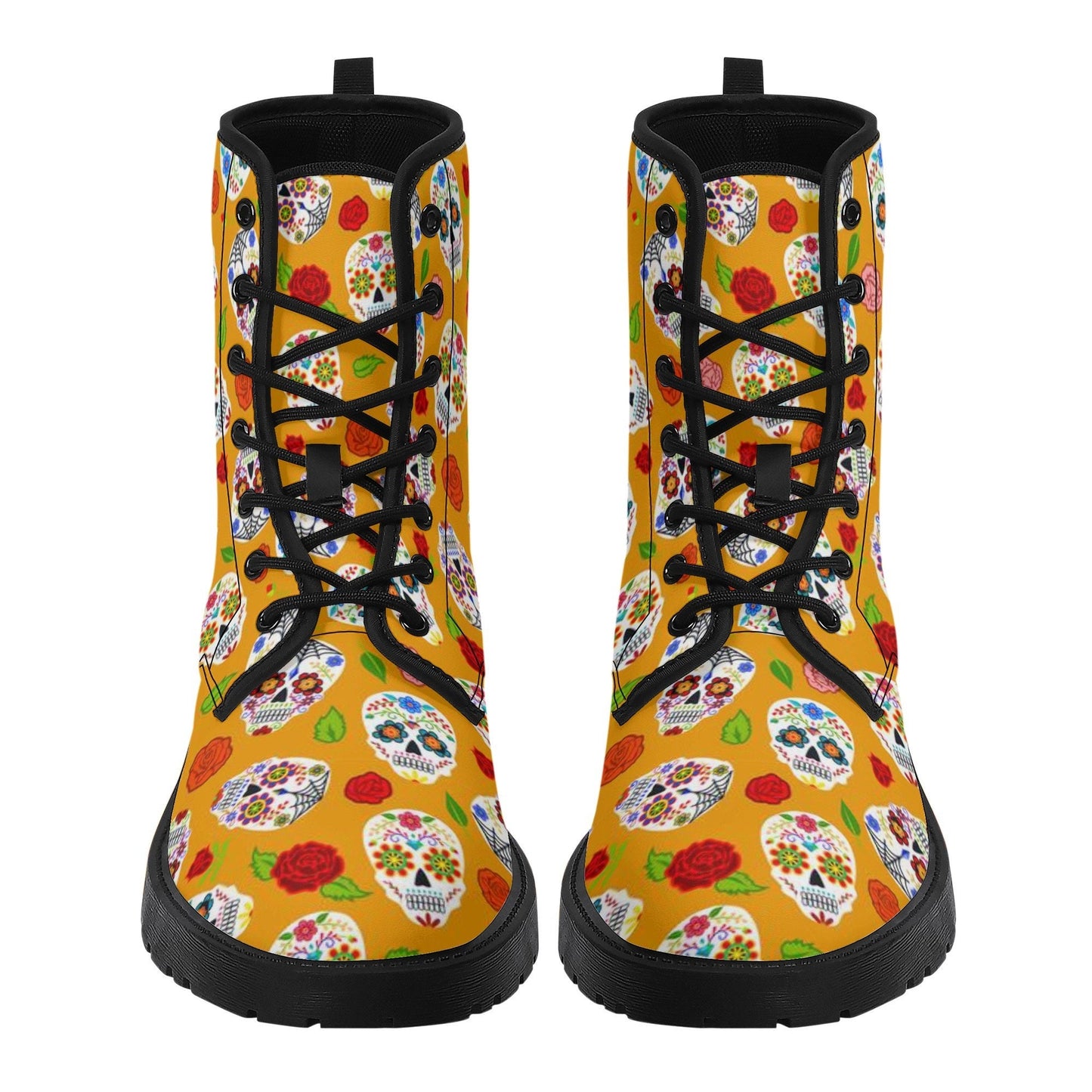 Candy skull winter boots, floral skull winter boots, dia de los muertos skull ankle booties, sugar skull girl ankle Boots floral skull boots