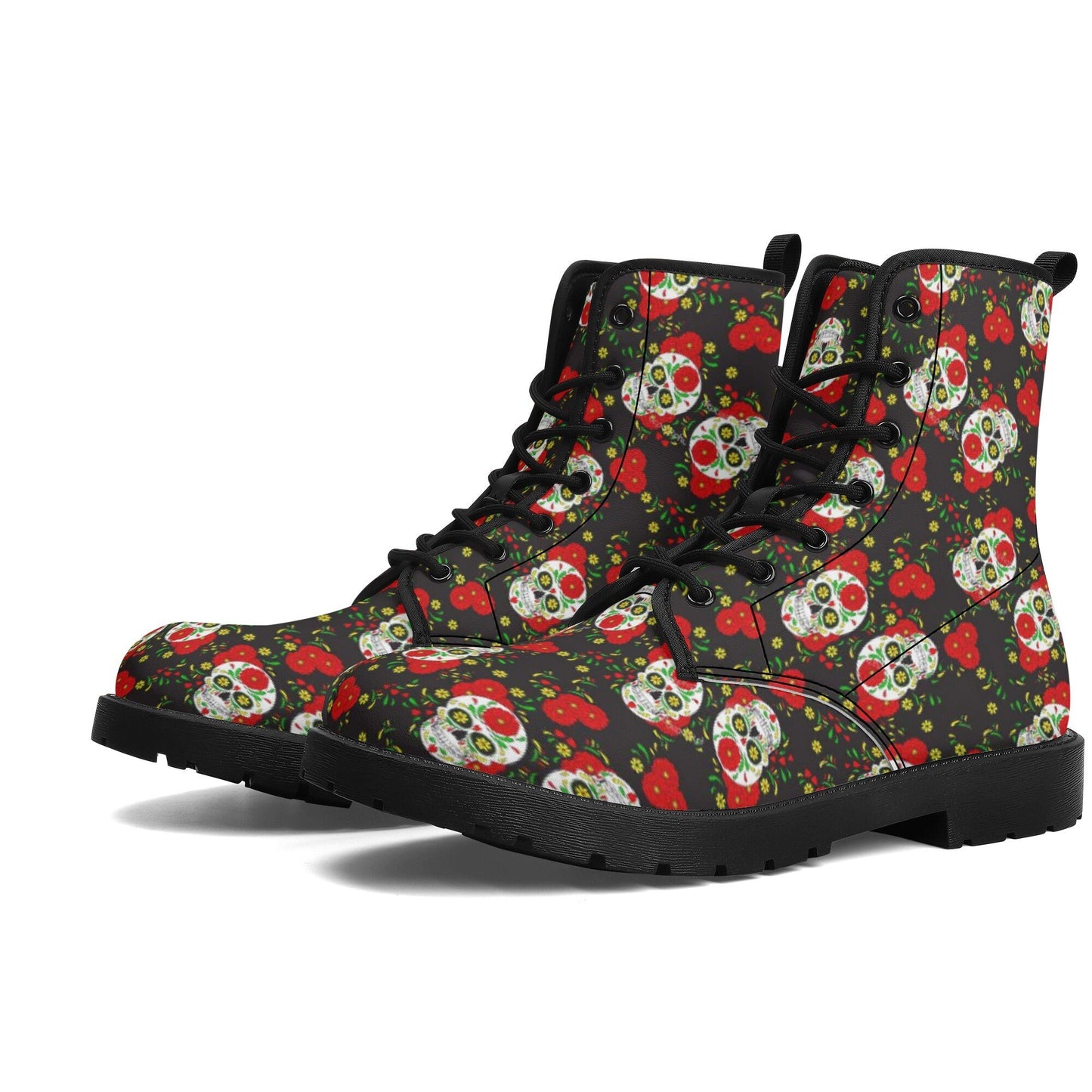 Mexican skull boots for men women, sugar skull girl unisex shoes, sugar skull men women shoes, sugar skull ankle Boots, dia de los muertos