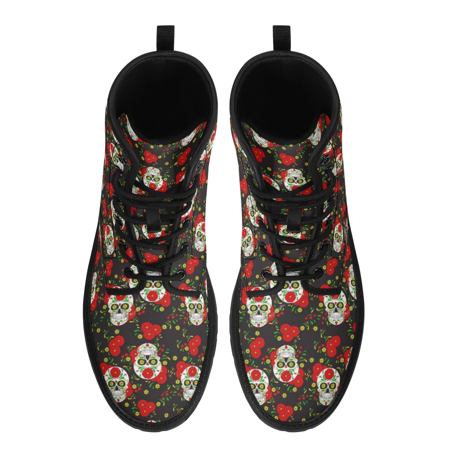 Mexican skull boots for men women, sugar skull girl unisex shoes, sugar skull men women shoes, sugar skull ankle Boots, dia de los muertos