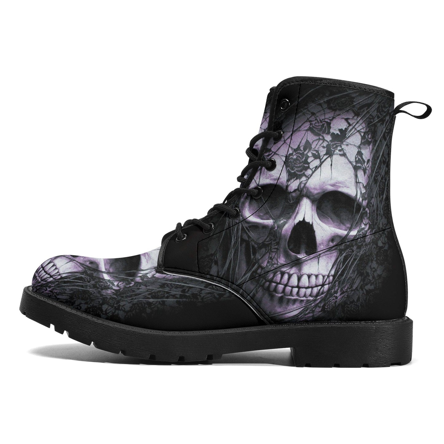 Goth fashion leather boots, flame skull boots, biker skull boots for men women, evil ankle booties, skeleton ankle Boots, gothic skull boots