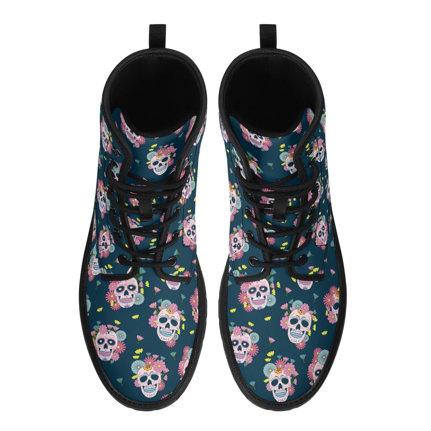 Floral skull men women boots, sugar skull girl men women boots, sugar skull winter boots, floral skull boots, mexican skull men women boots