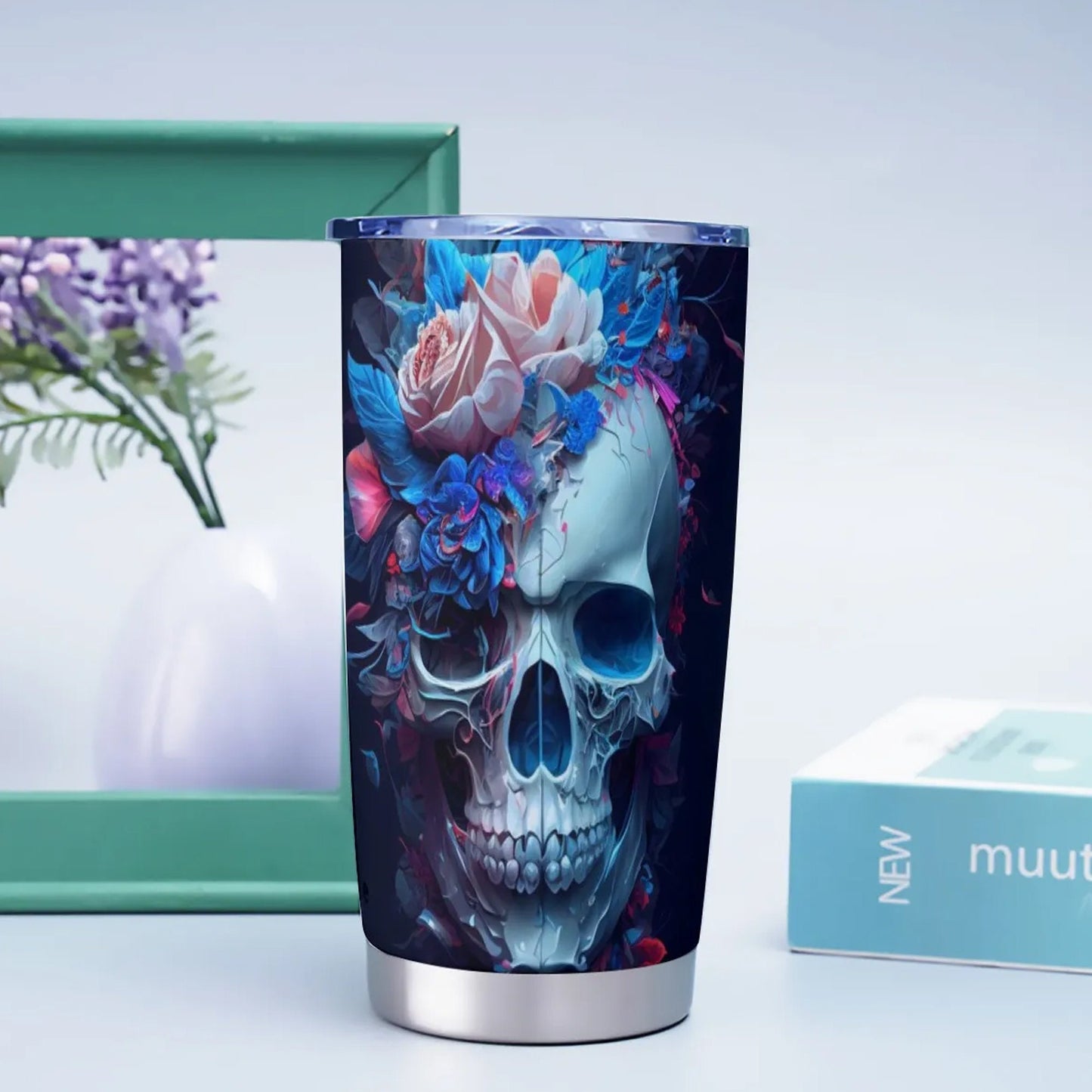Flower skull tumbler cup mug, flower skull tumbler cup mug, flaming skull tumblr, flower skull mug, floral skull tumblr, flame skull mug cup