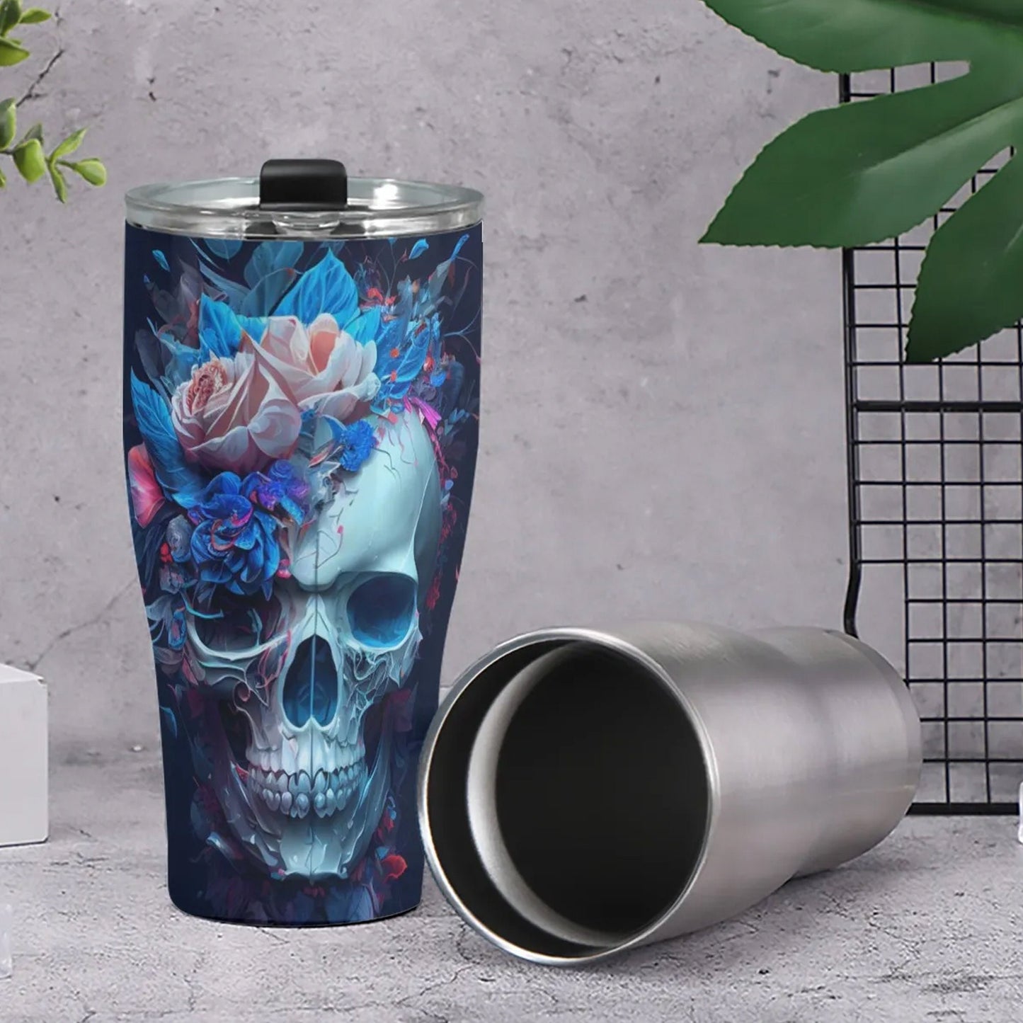 Flower skull tumbler cup mug, flower skull tumbler cup mug, flaming skull tumblr, flower skull mug, floral skull tumblr, flame skull mug cup