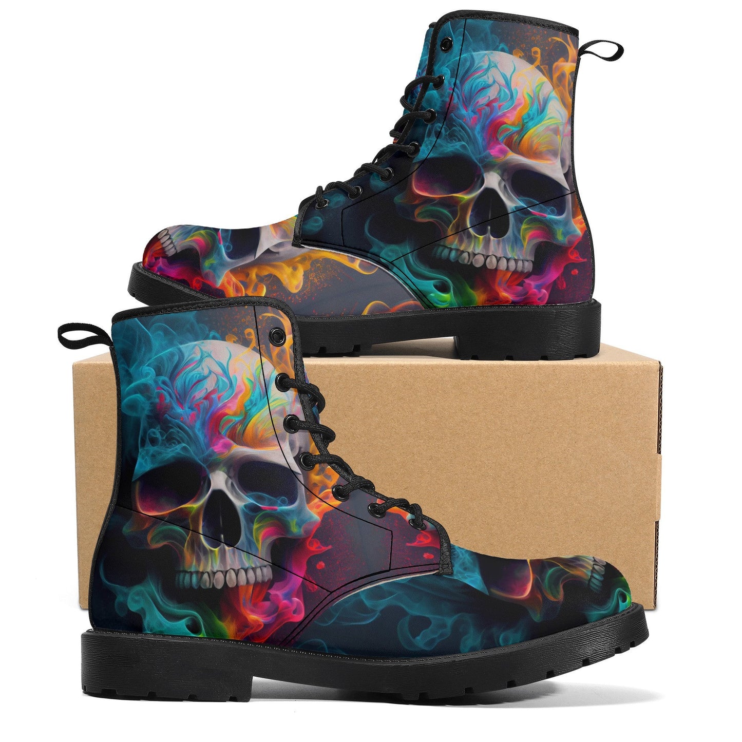 Colorful skull combat boots, motorcycle skull boots, halloween shoes, gothic skull men women boots, gothic skull men women boots skull boots