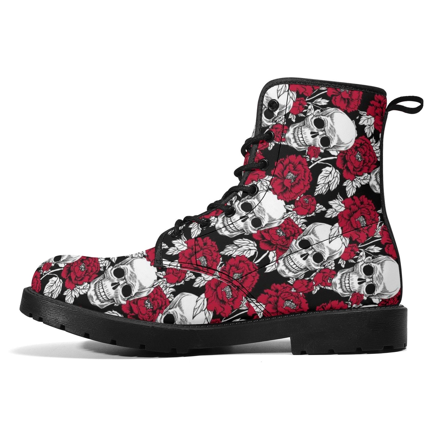 Floral skull combat boots, flame skull men women boots, grim reaper waterproof boot, skull in fire ankle Boots, gothic skull boots shoes