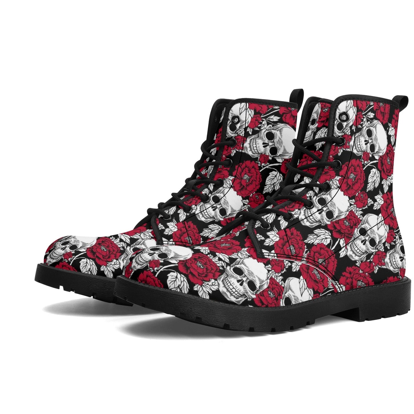Floral skull combat boots, flame skull men women boots, grim reaper waterproof boot, skull in fire ankle Boots, gothic skull boots shoes