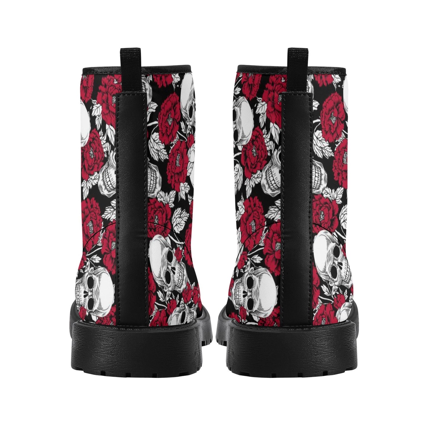 Floral skull combat boots, flame skull men women boots, grim reaper waterproof boot, skull in fire ankle Boots, gothic skull boots shoes