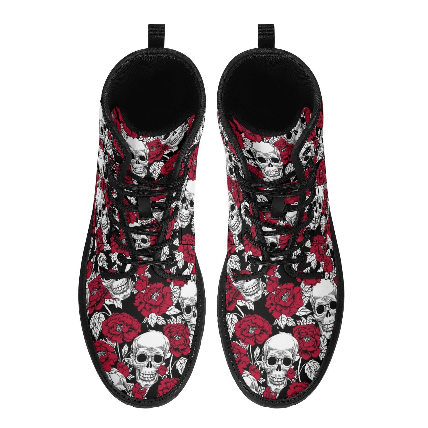 Floral skull combat boots, flame skull men women boots, grim reaper waterproof boot, skull in fire ankle Boots, gothic skull boots shoes