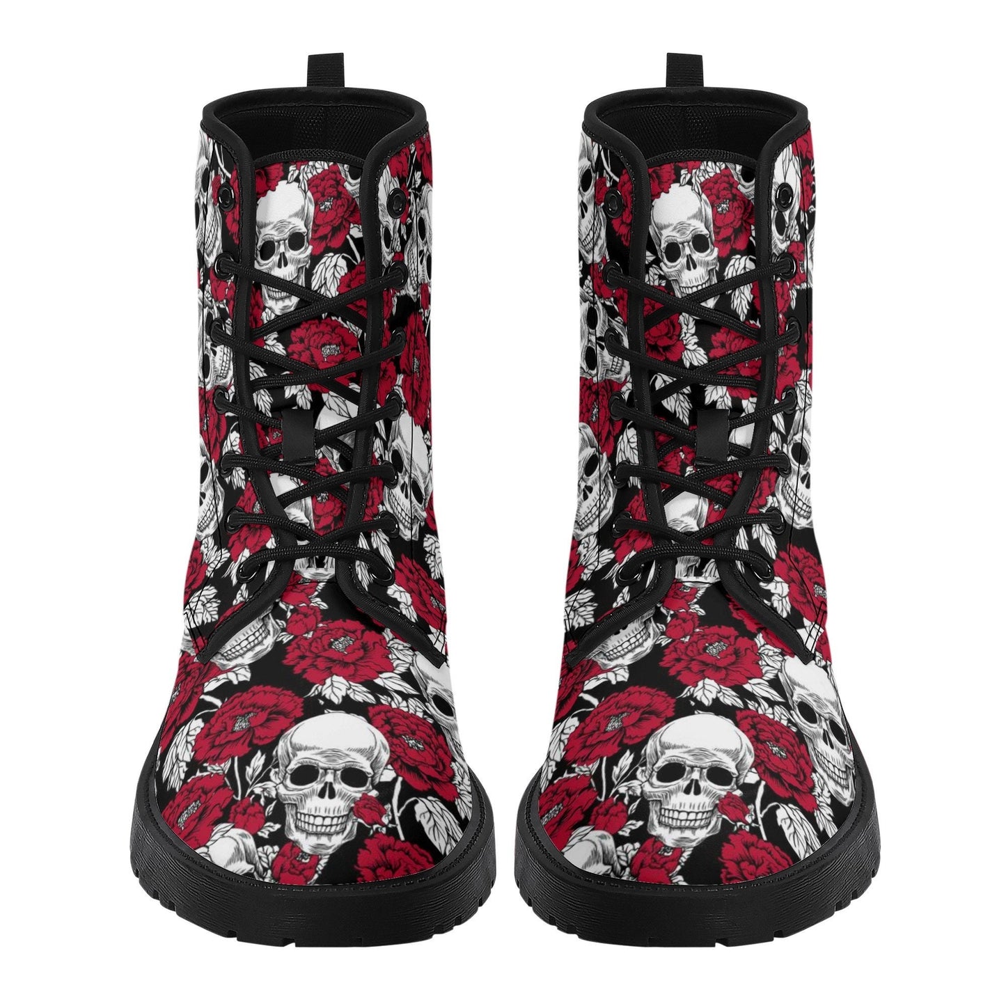 Floral skull combat boots, flame skull men women boots, grim reaper waterproof boot, skull in fire ankle Boots, gothic skull boots shoes