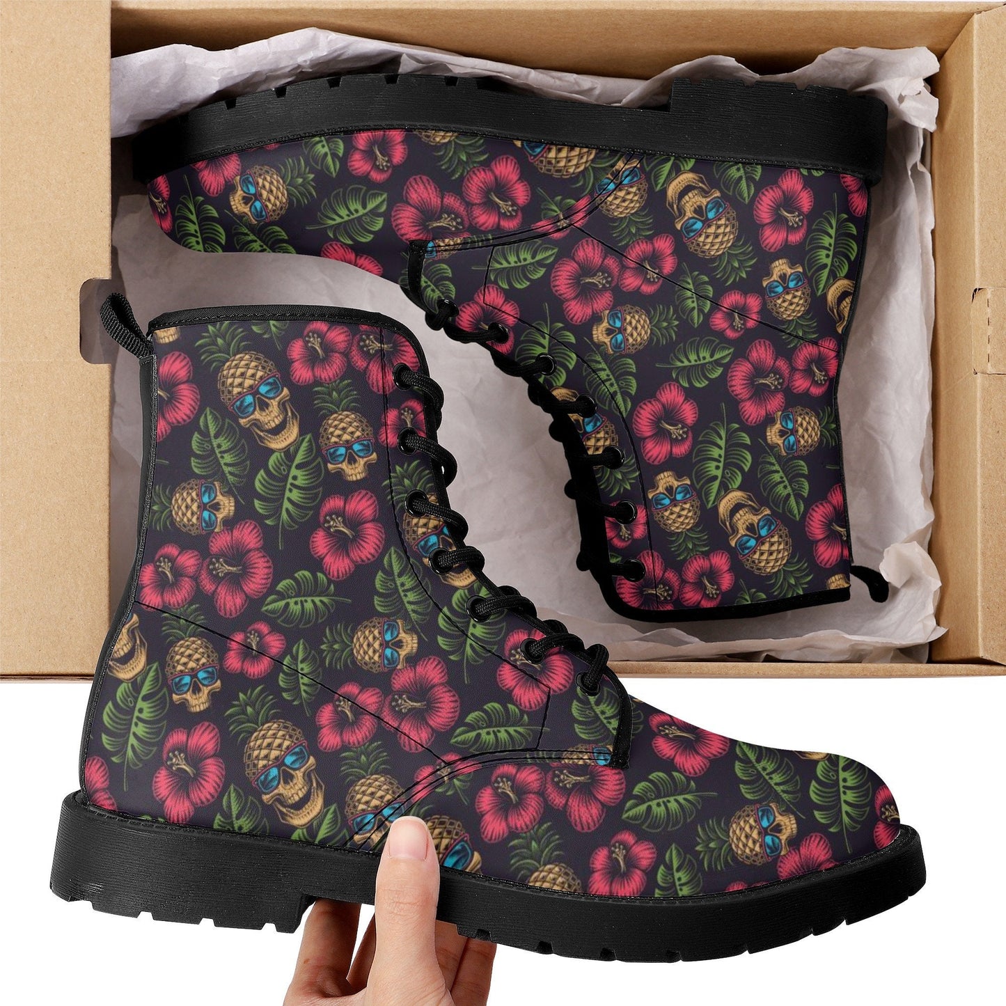 Floral skull boots, grim reaper winter boots, goth unisex boots, grim reaper fashion leather boots, halloween unisex shoes flame skull boots